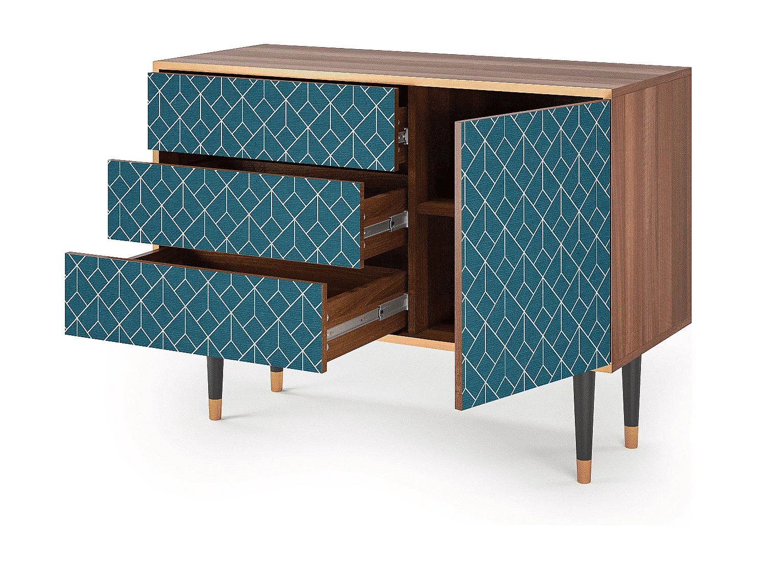 Kredens - 115х84х41 cm - S3 - Turquoise Geometry, Orzech