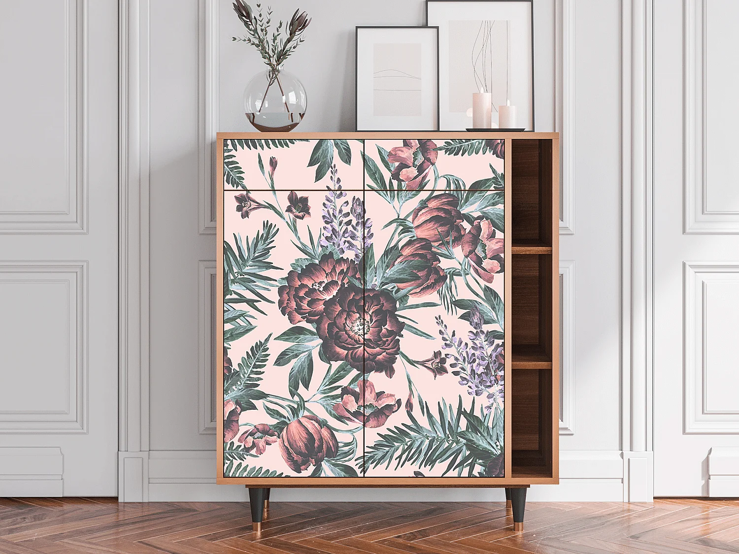 Kredens - 96х110х41 cm - BS6 - Peach Peonies, Orzech