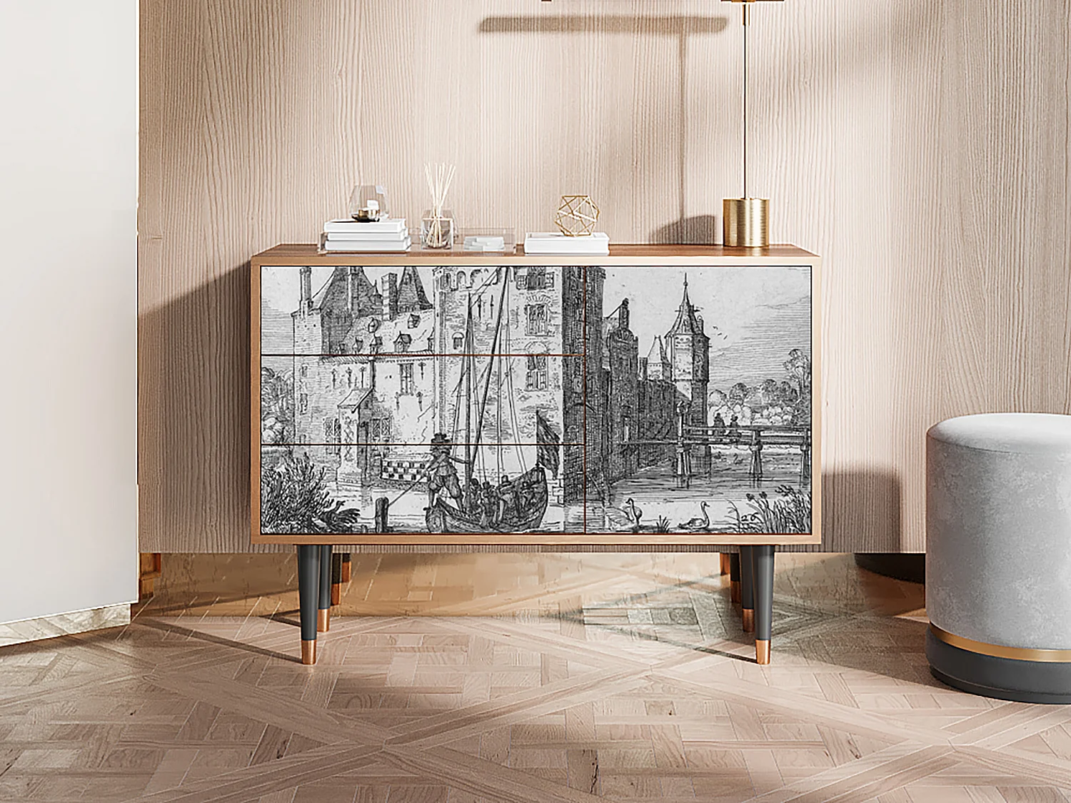 Credenza - 115х84х41 cm - S3 - Castle with Bridge, Noce