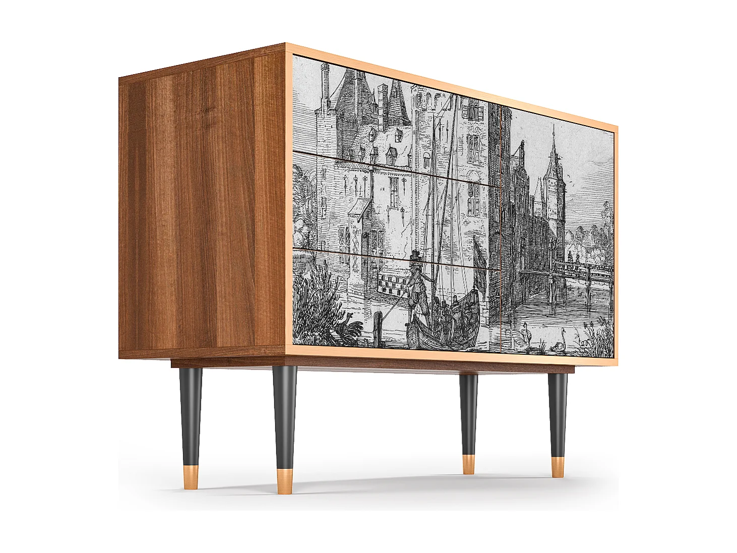 Credenza - 115х84х41 cm - S3 - Castle with Bridge, Noce