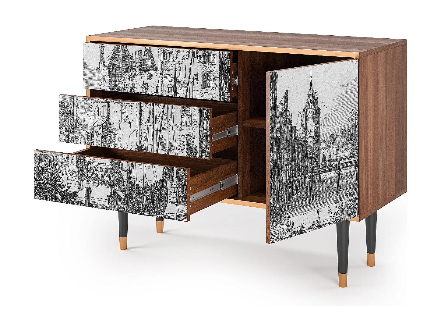 Credenza - 115х84х41 cm - S3 - Castle with Bridge, Noce