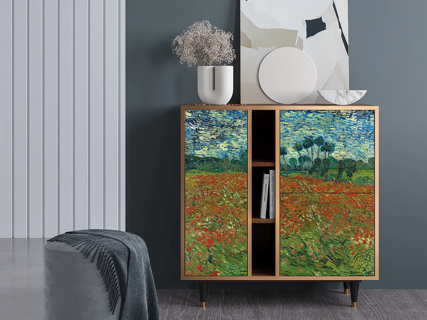 Buffet - 94х96х41 cm - BS5 - Poppy field by van Gogh, Noyer