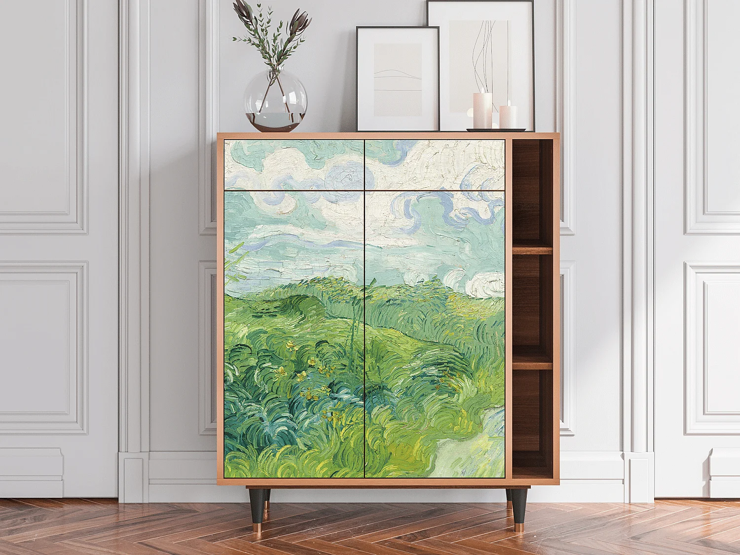 Kredens - 96х110х41 cm - BS6 - Green Wheat Fields, Orzech