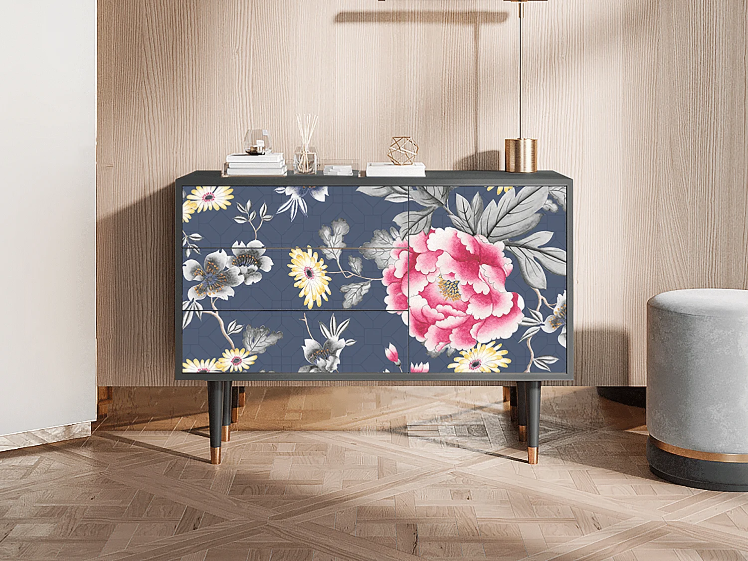 Kredens - 115х84х41 cm - S3 - Dark Flower Bed, Antracyt