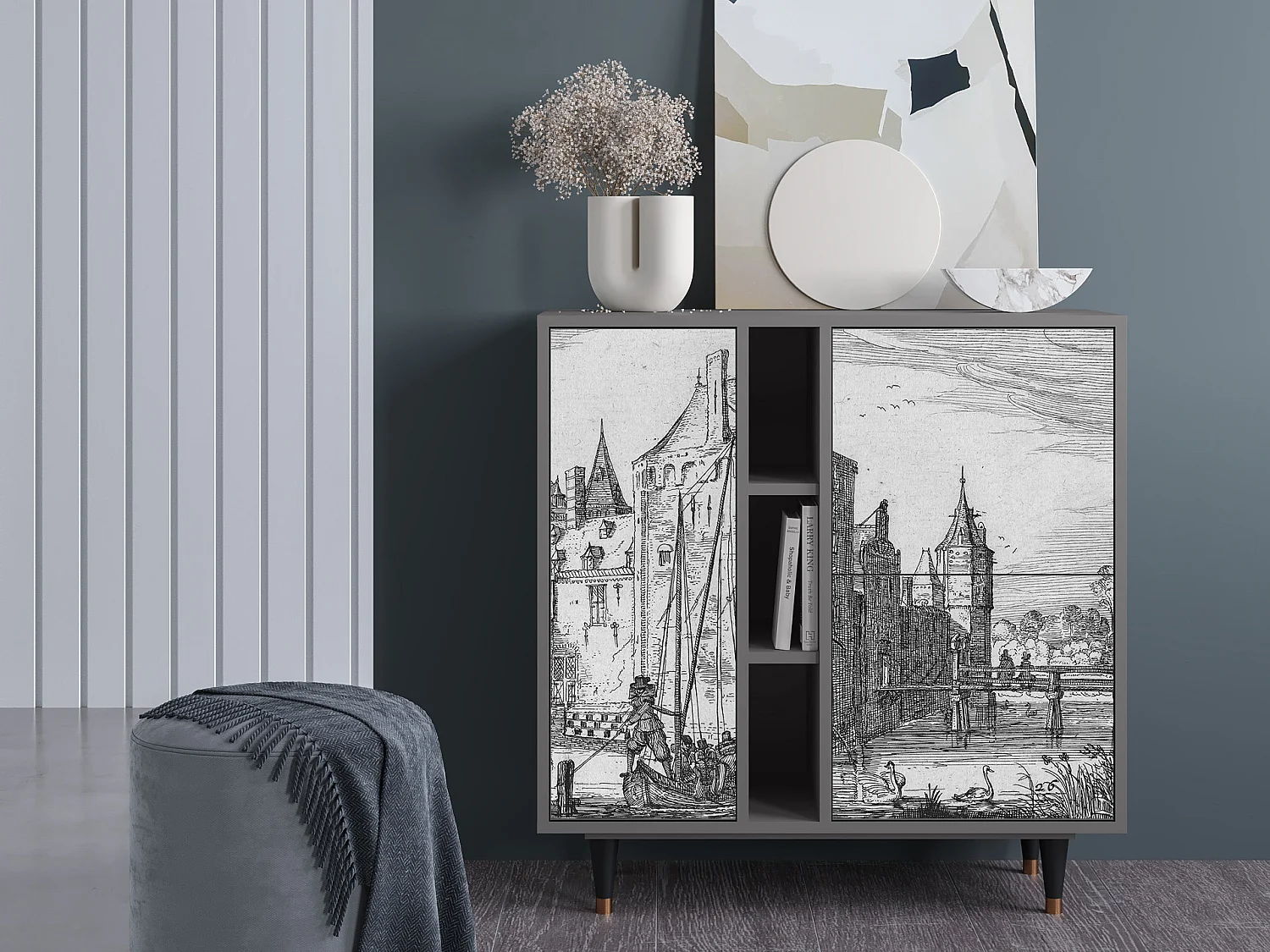 Aparador - 94х96х41 cm - BS5 - Castle with Bridge, Gris