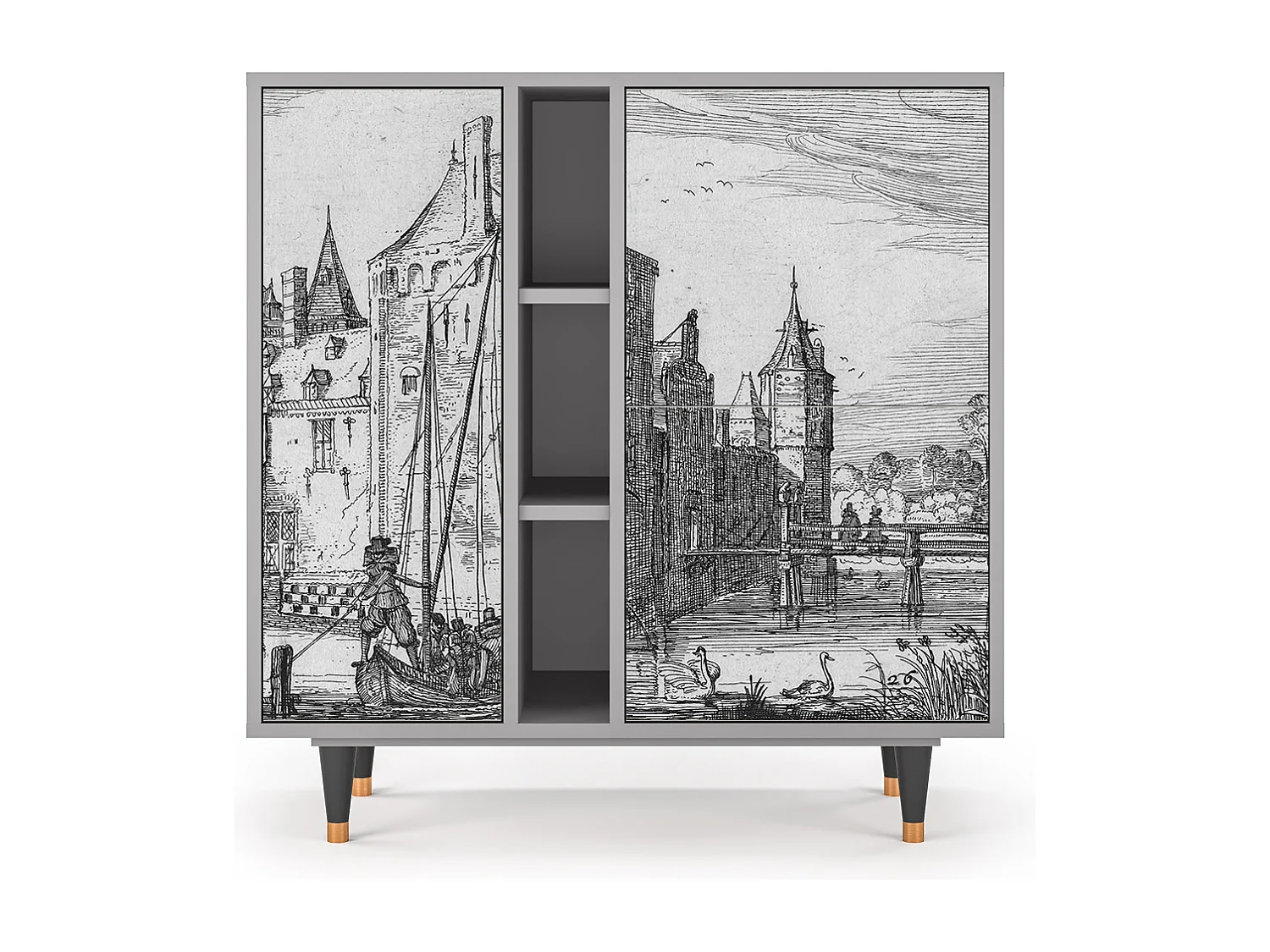 Aparador - 94х96х41 cm - BS5 - Castle with Bridge, Gris