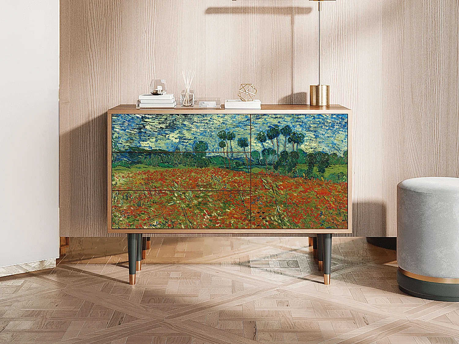 Dressoir - 115х84х41 cm - S3 - Poppy field by van Gogh, Walnoot