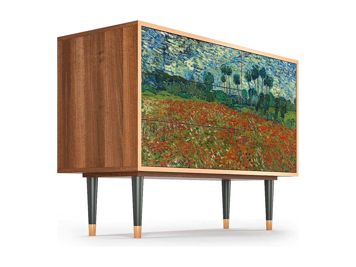 Dressoir - 115х84х41 cm - S3 - Poppy field by van Gogh, Walnoot