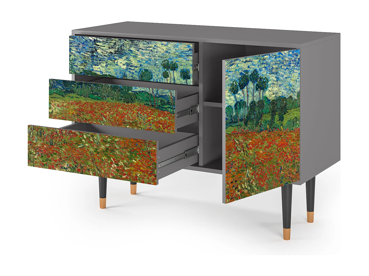 Dressoir - 115х84х41 cm - S3 - Poppy field by van Gogh, Grijs