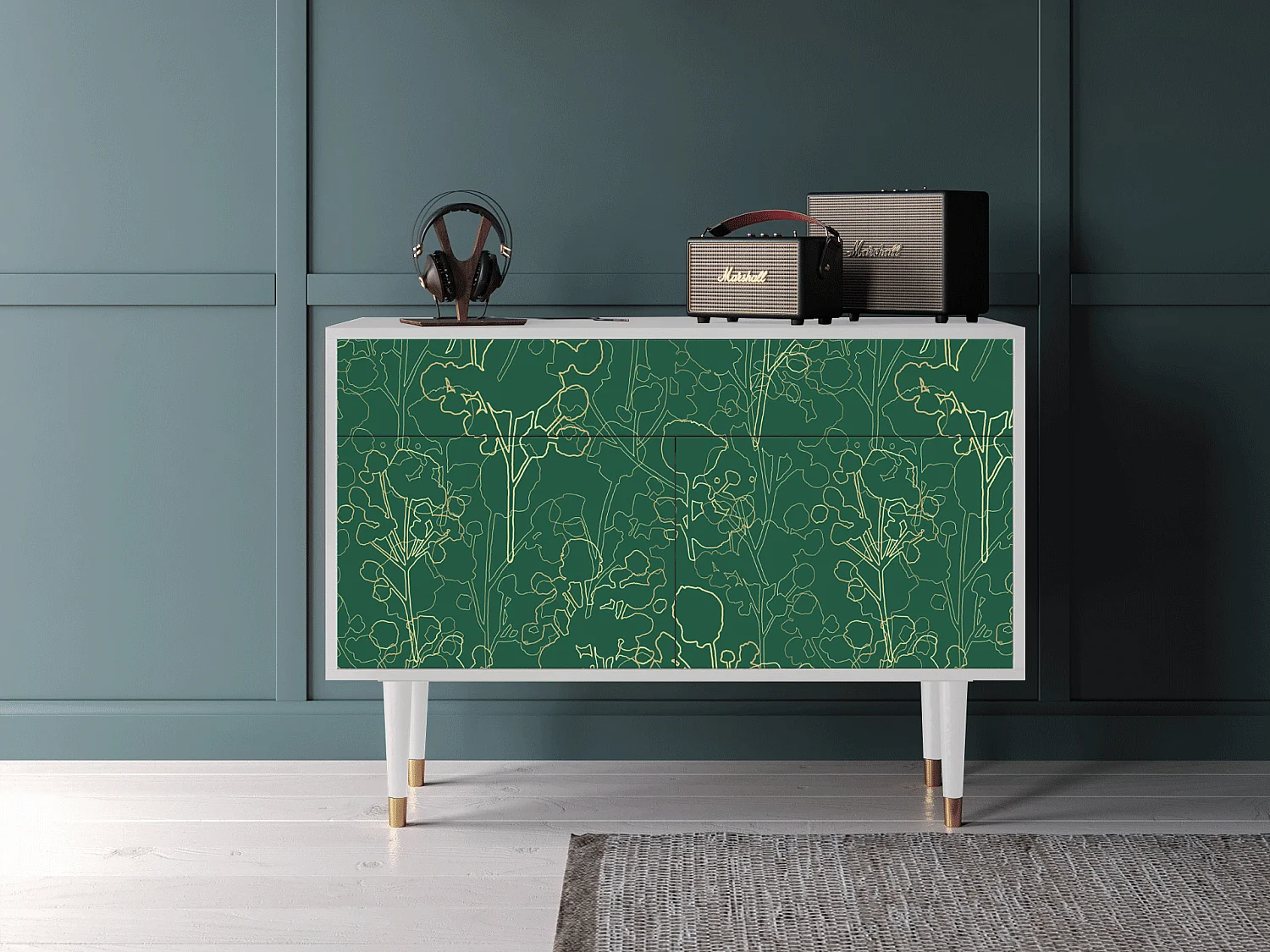 Sideboard - 115x85x48 cm - BS4 - Emerald Forest, Weiß