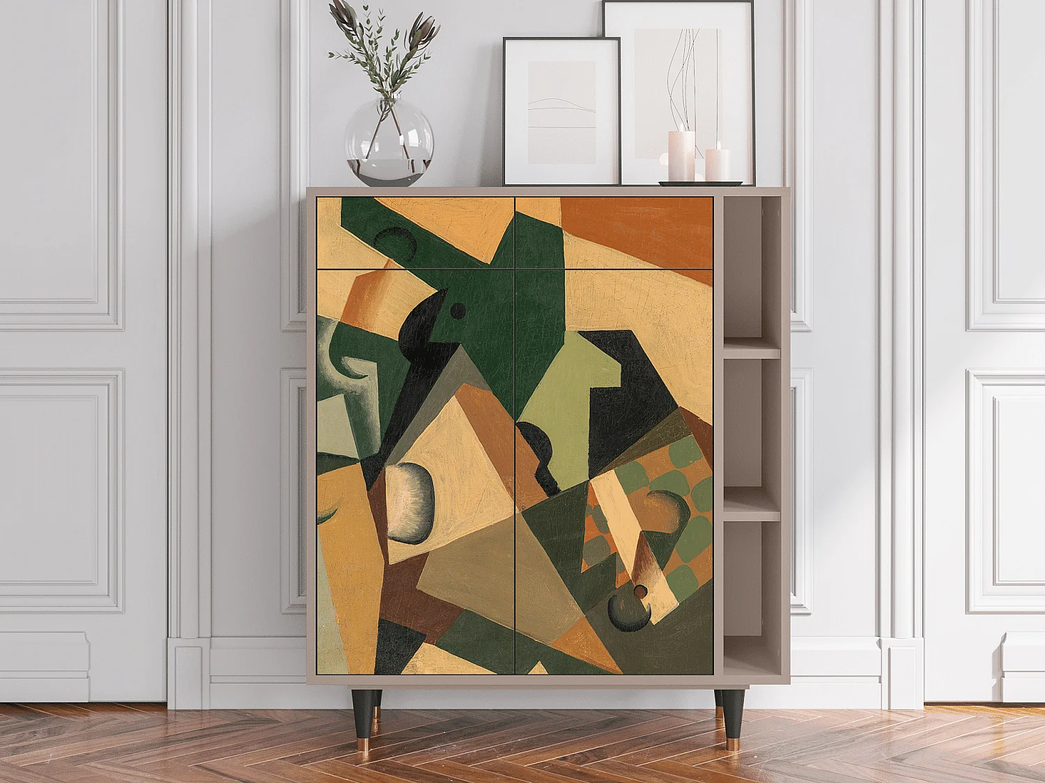 Kredens - 96х110х41 cm - BS6 - Glass and Checkerboard, Latte