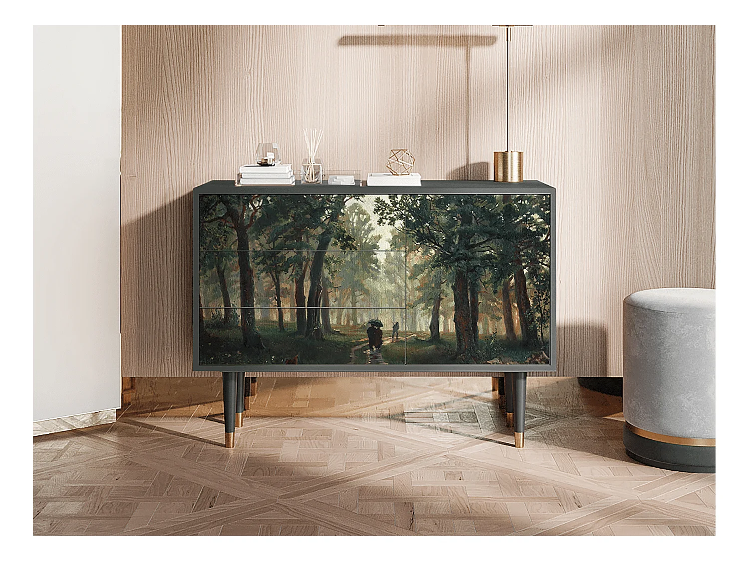 Kredens - 115х84х41 cm - S3 -  Rain in the Oak Forest, Antracyt