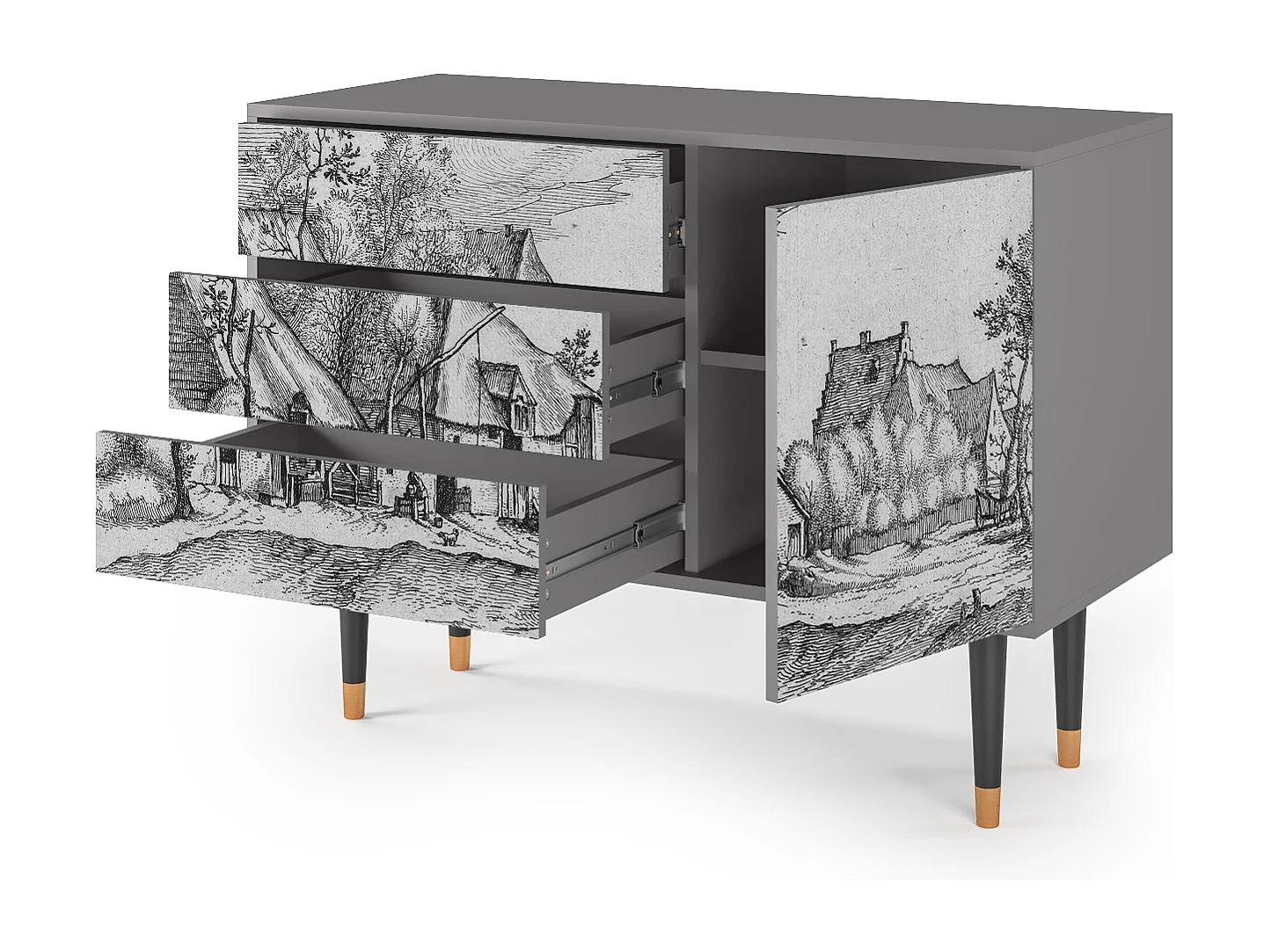 Credenza - 115х84х41 cm - S3 - Farms in a Village, Grigio