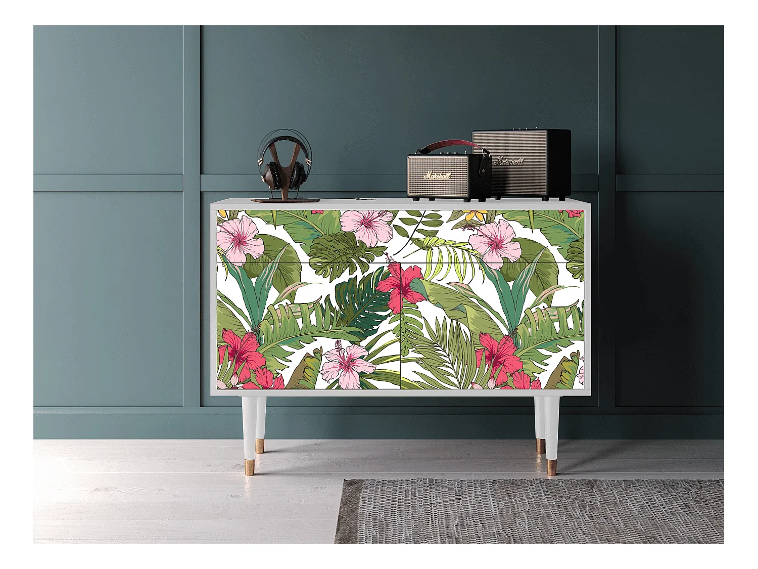 Sideboard - 115x85x48 cm - BS4 - Verdant Tropics, Weiß