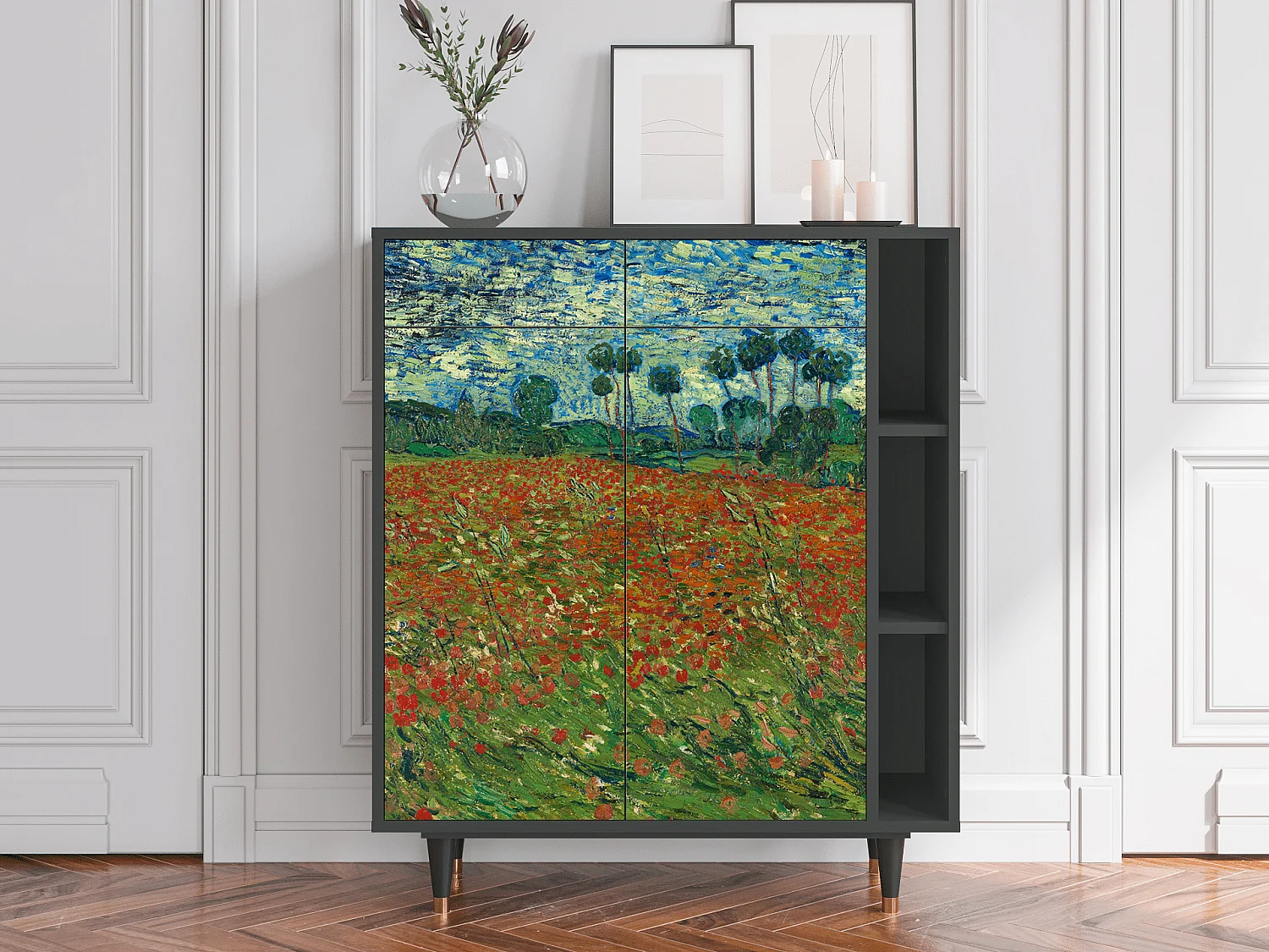 Kredens - 96х110х41 cm - BS6 - Poppy field by van Gogh, Antracyt