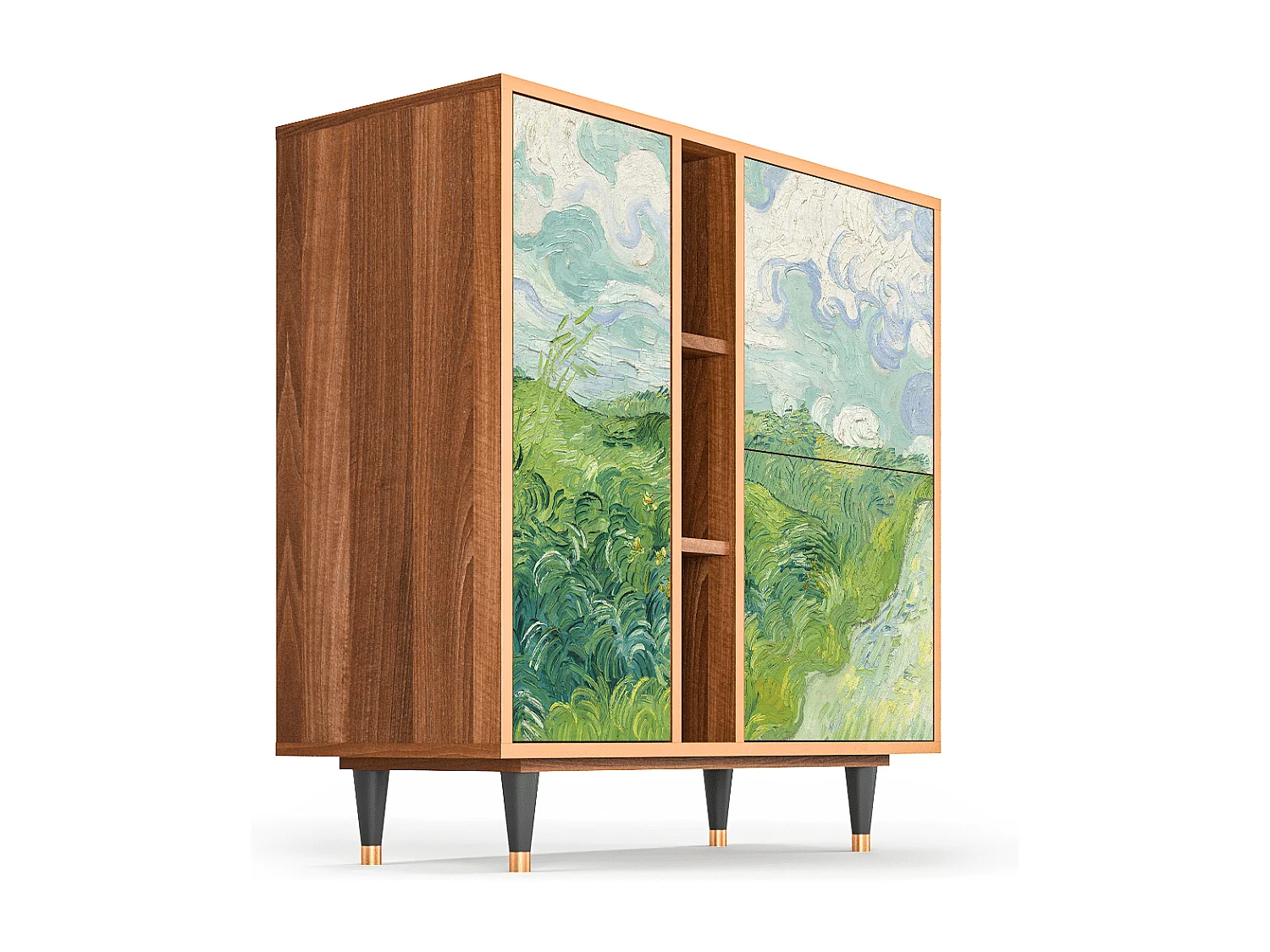 Kredens - 94х96х41 cm - BS5 - Green Wheat Fields, Orzech