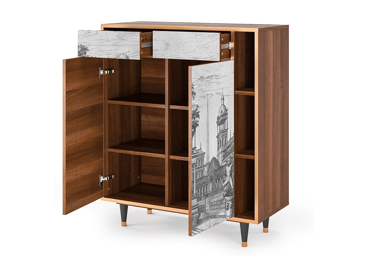 Buffet - 96х110х41 cm - BS6 - View of the Piazza, Noyer