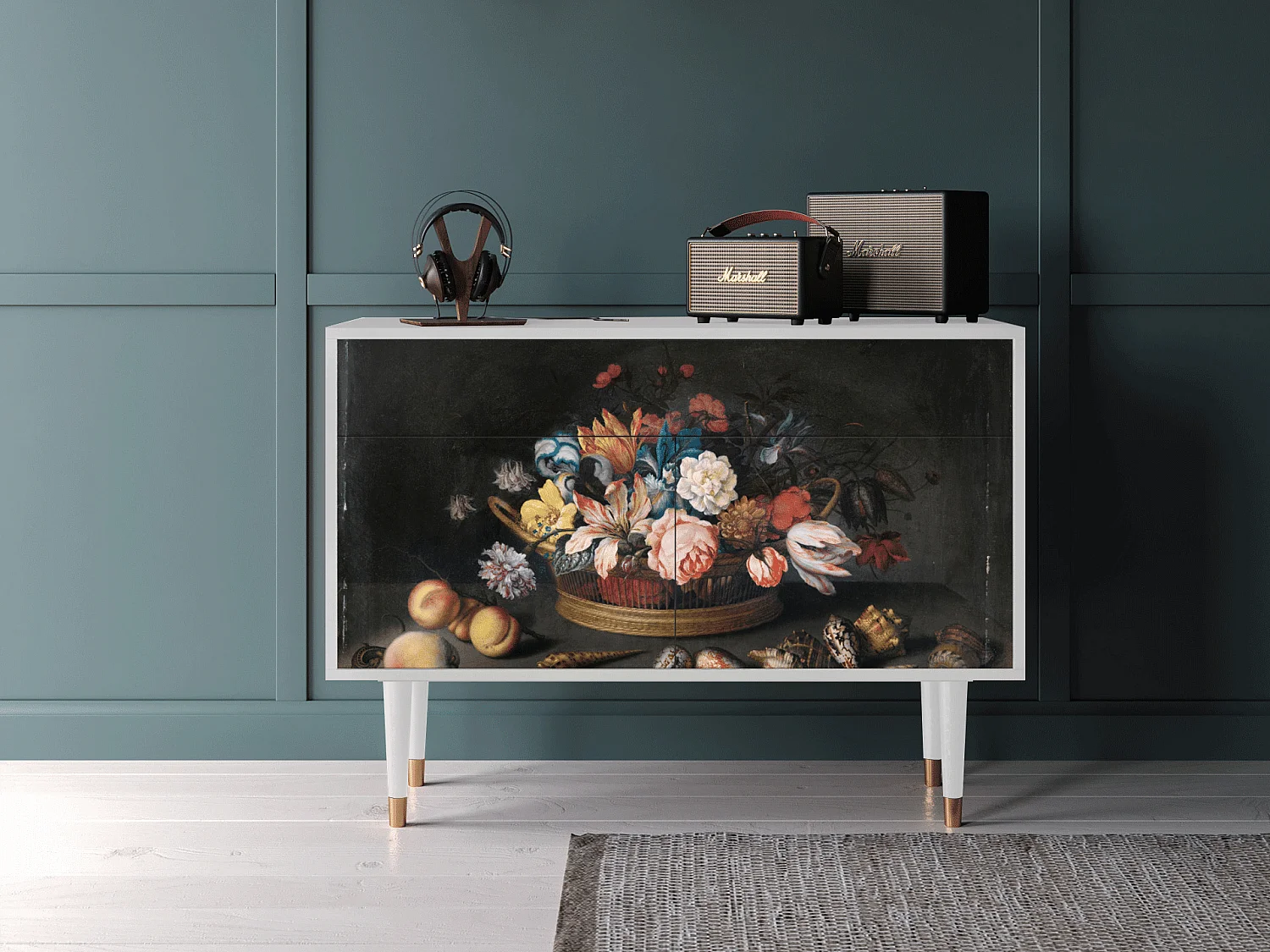 Buffet - 115x85x48 cm - BS4 - Still Life with Flowers, Blanc