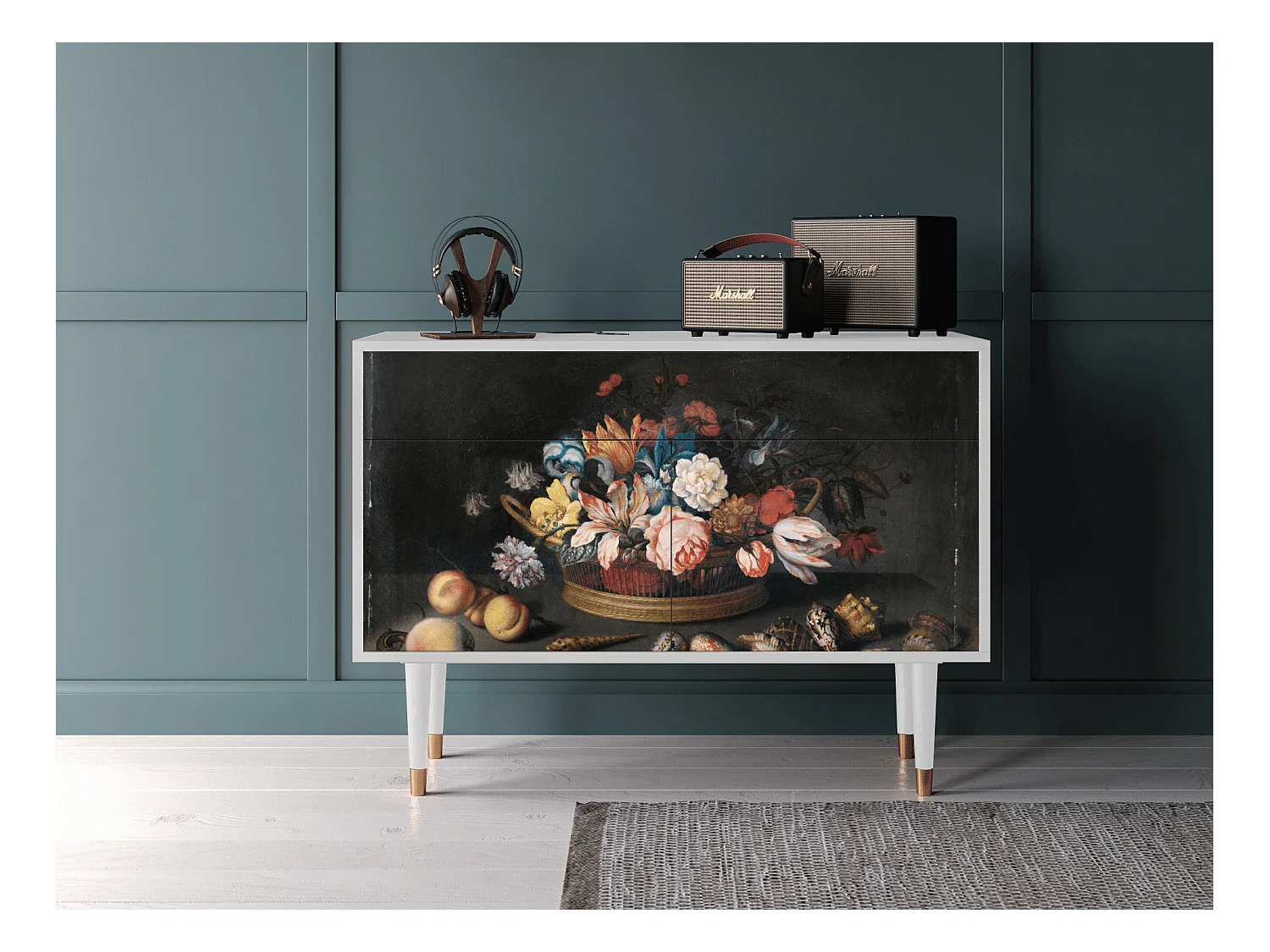 Buffet - 115x85x48 cm - BS4 - Still Life with Flowers, Blanc