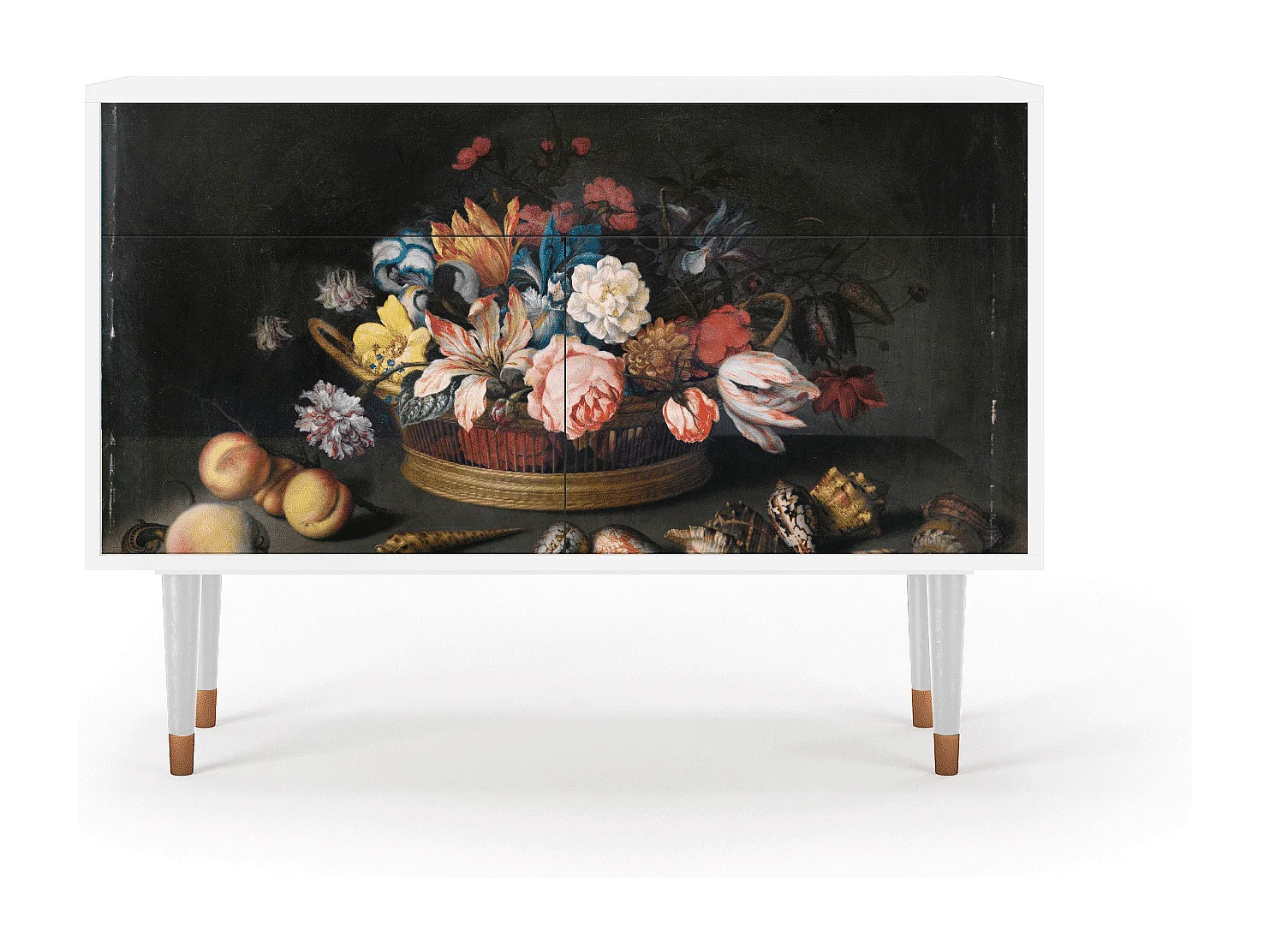 Buffet - 115x85x48 cm - BS4 - Still Life with Flowers, Blanc