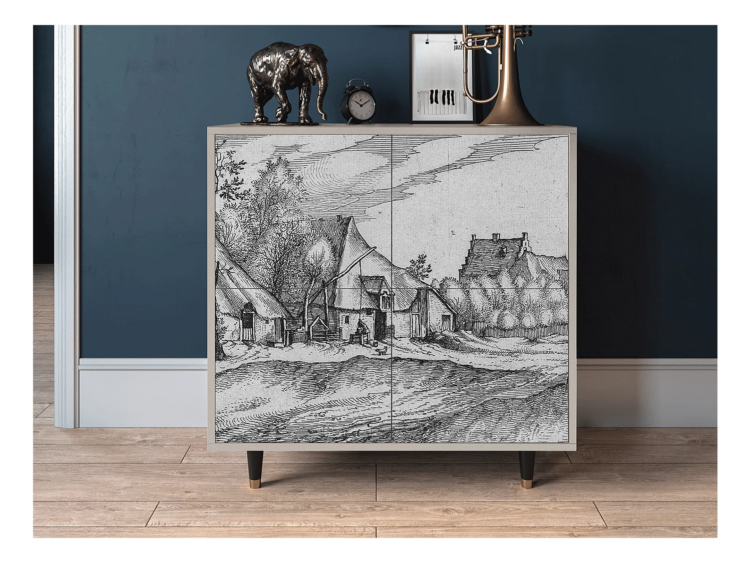 Kredens - 94x96x48 cm - BS3 - Farms in a Village, Piaskowy