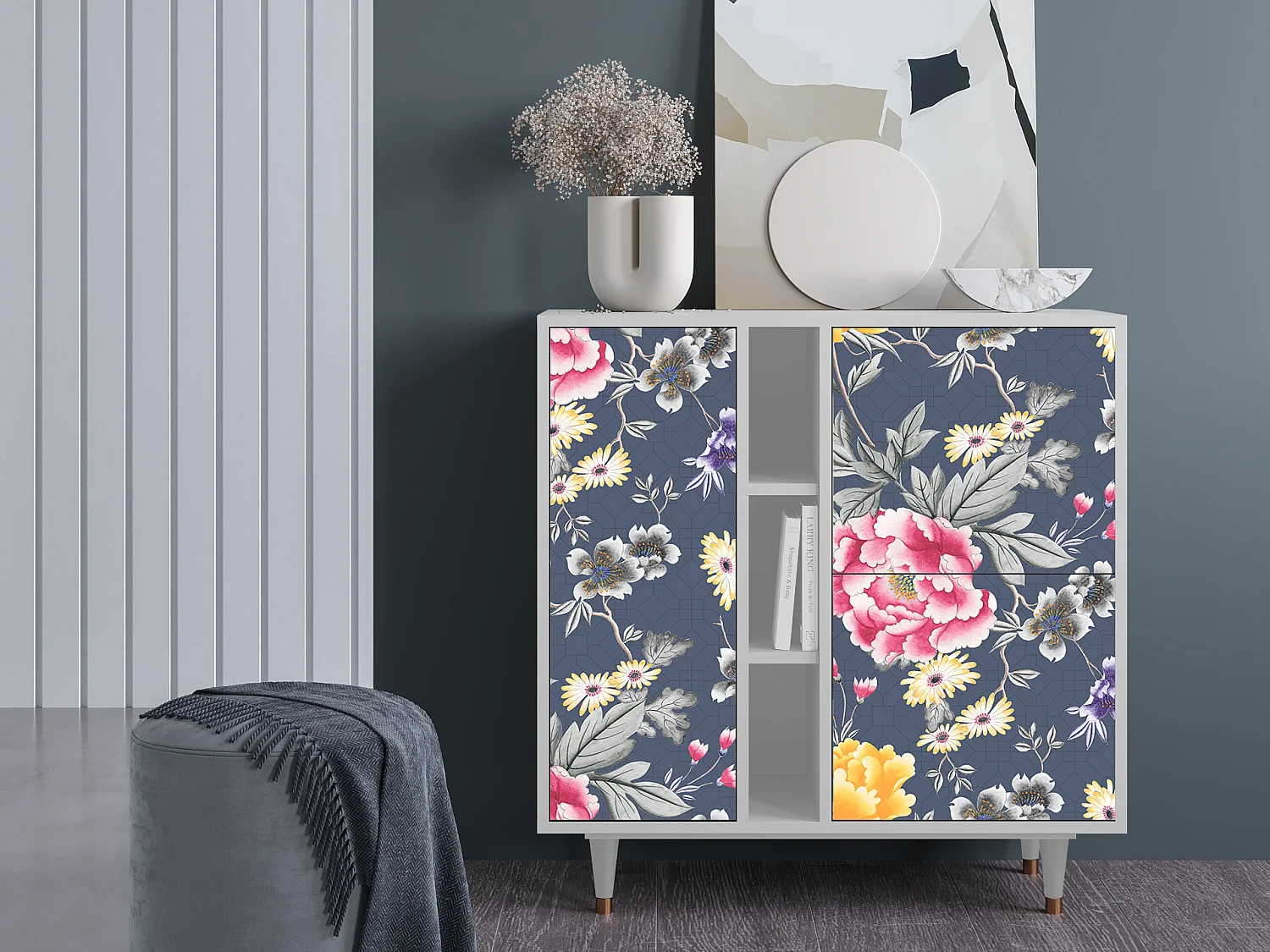 Kredens - 94х96х41 cm - BS5 - Dark Flower Bed, Biały