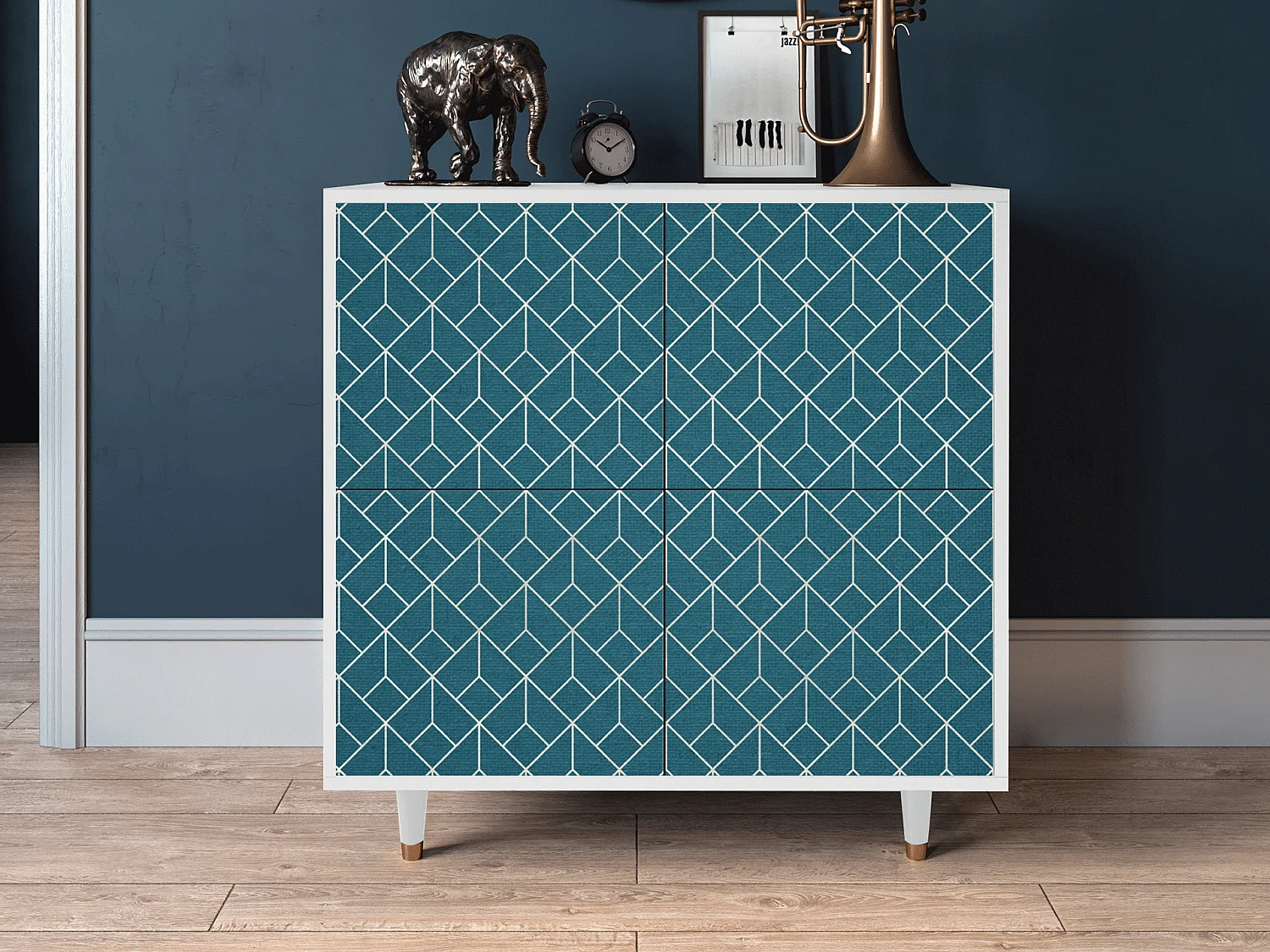 Buffet - 94x96x48 cm - BS3 - Turquoise Geometry, Blanc