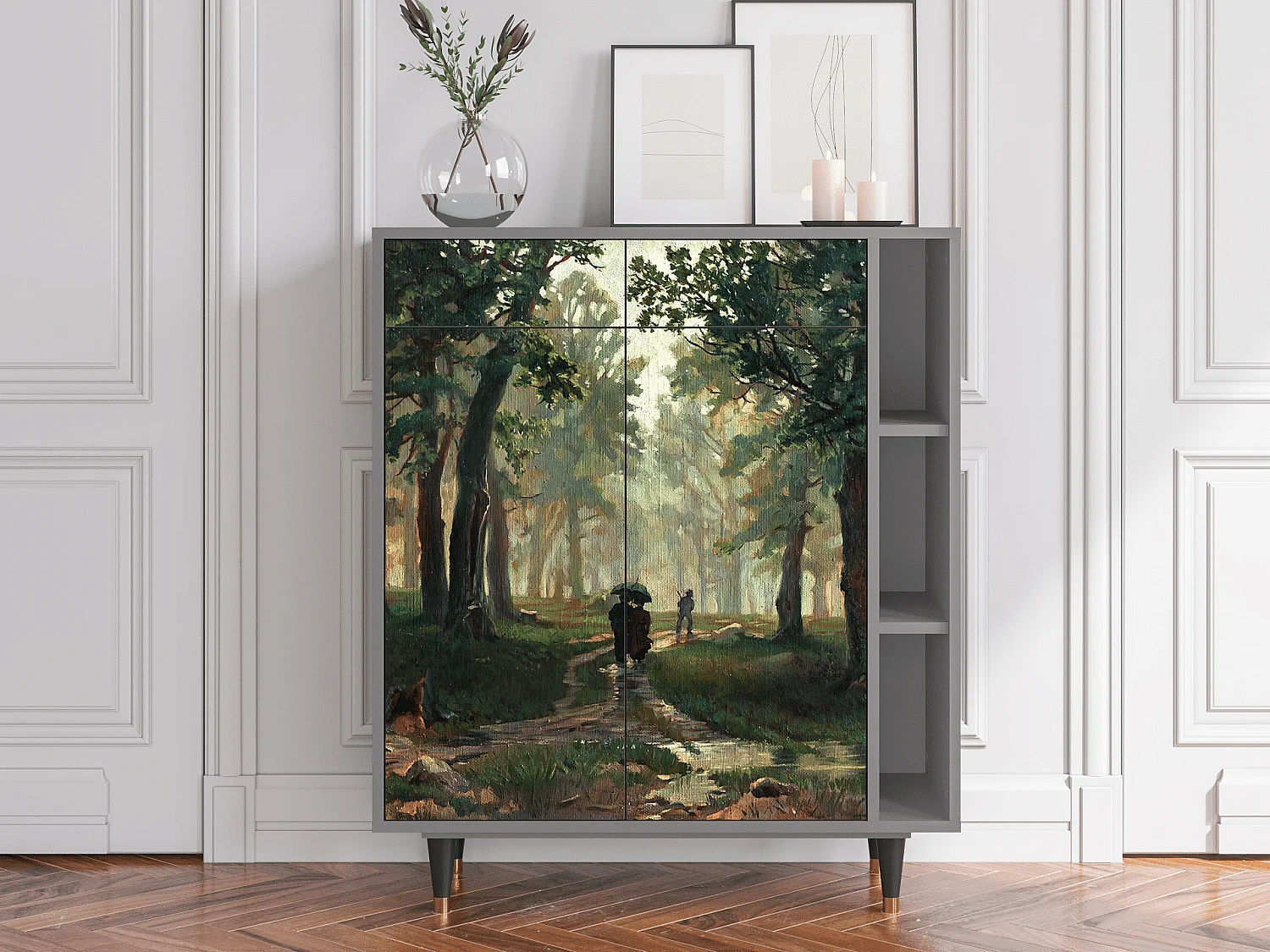 Kredens - 96х110х41 cm - BS6 -  Rain in the Oak Forest, Szary
