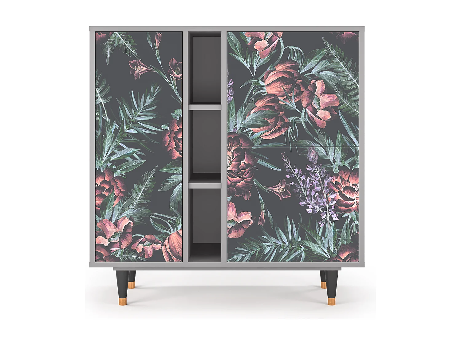 Kredens - 94х96х41 cm - BS5 - Dark Peonies, Szary