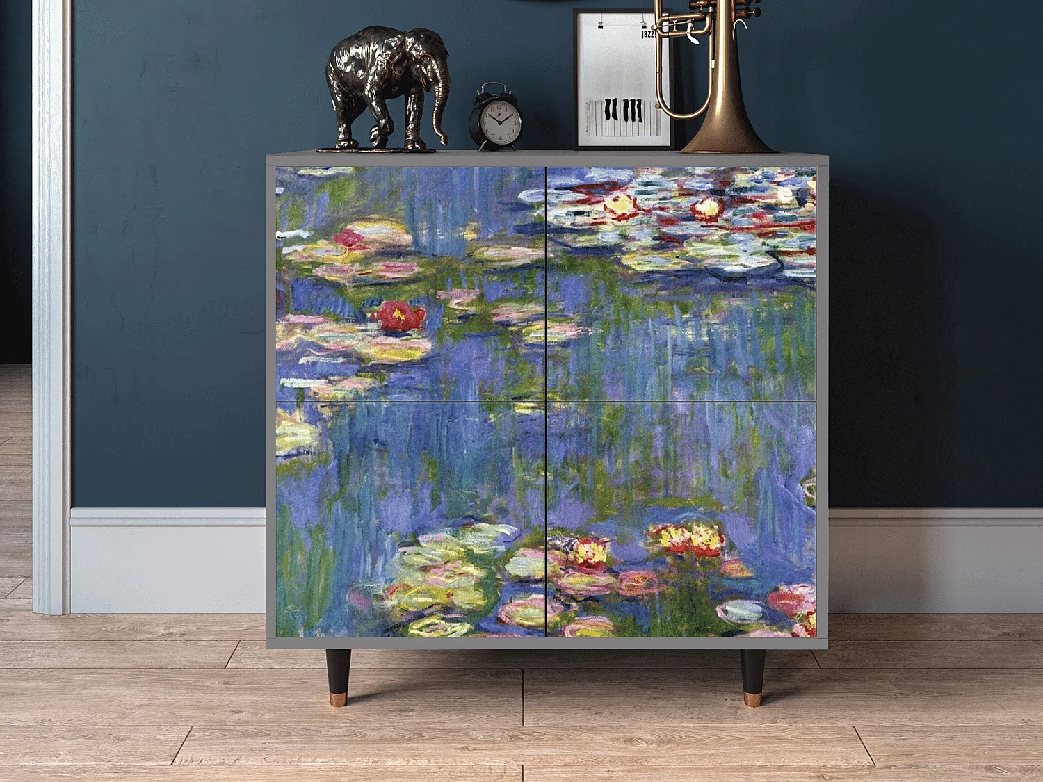 Buffet - 94x96x48 cm - BS3 - The water lily pond  , Gris