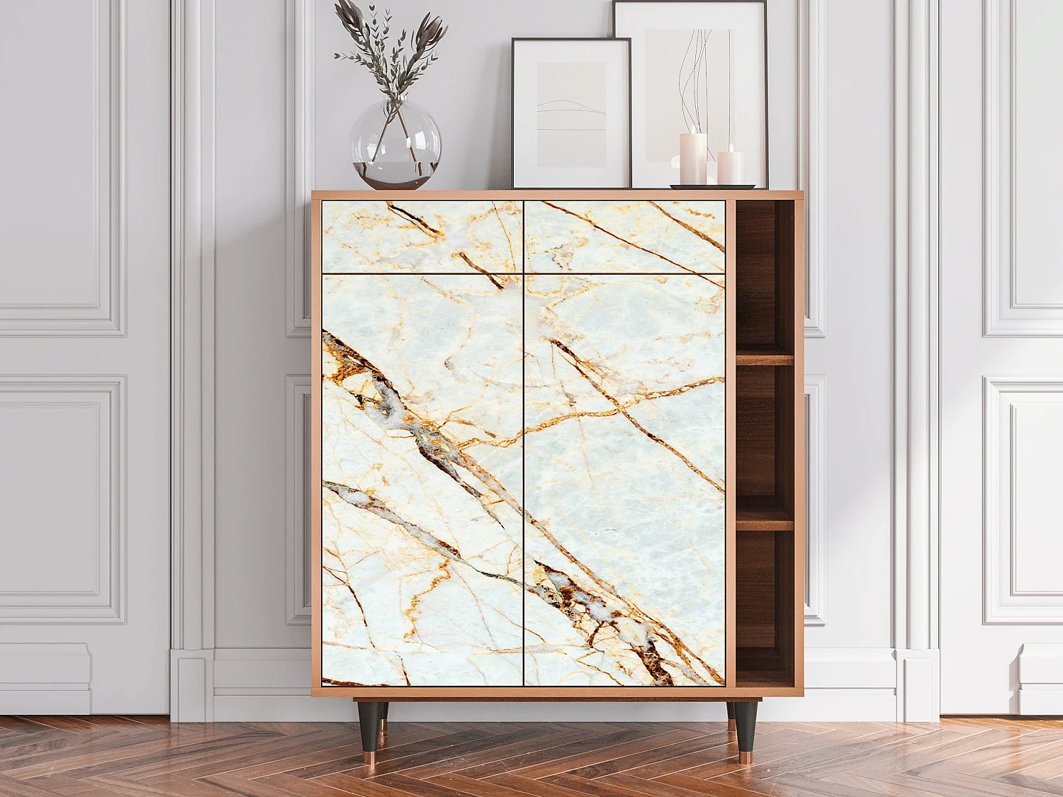Dressoir - 96х110х41 cm - BS6 - Zandy Marble, Walnoot