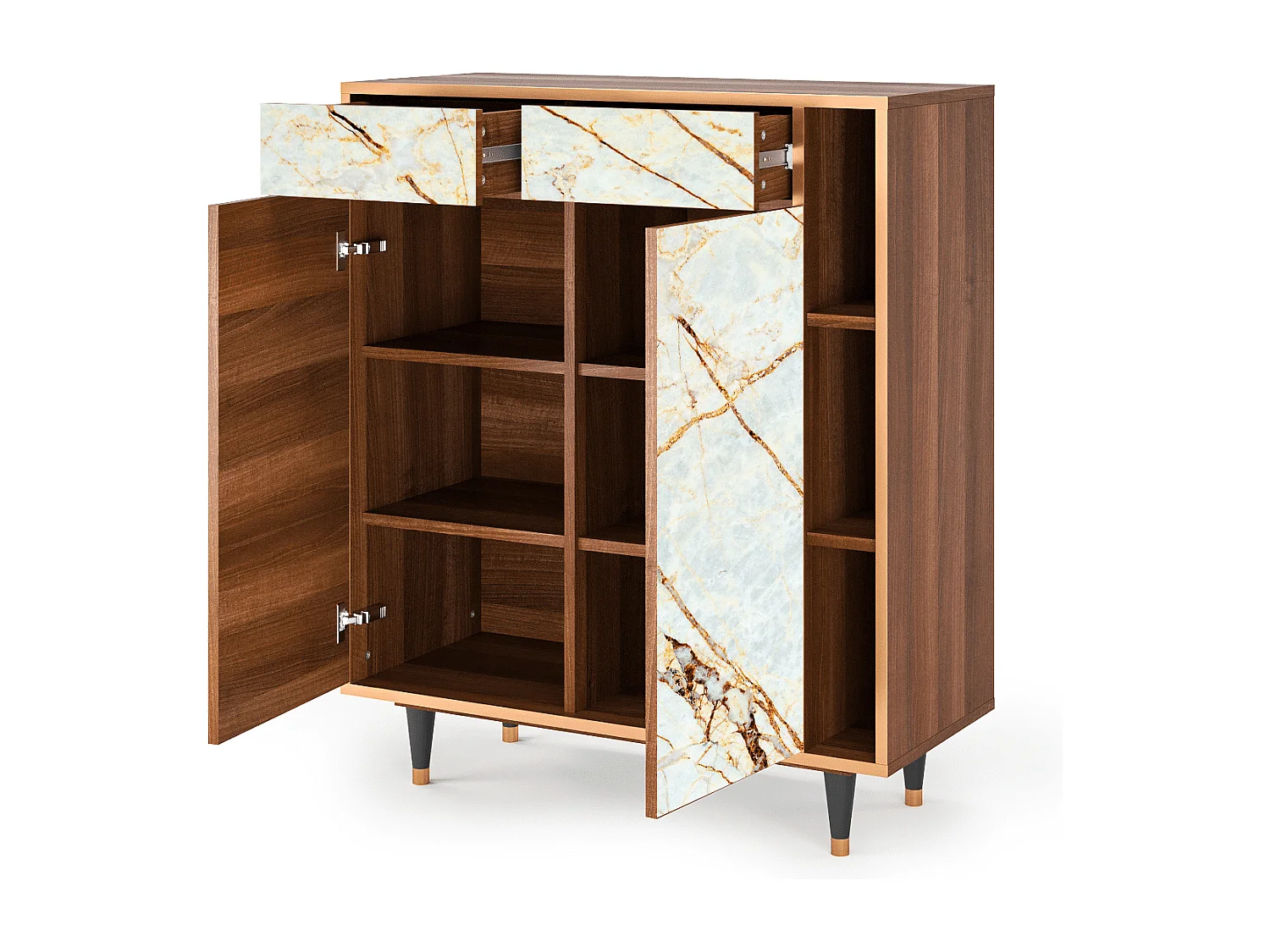 Dressoir - 96х110х41 cm - BS6 - Zandy Marble, Walnoot