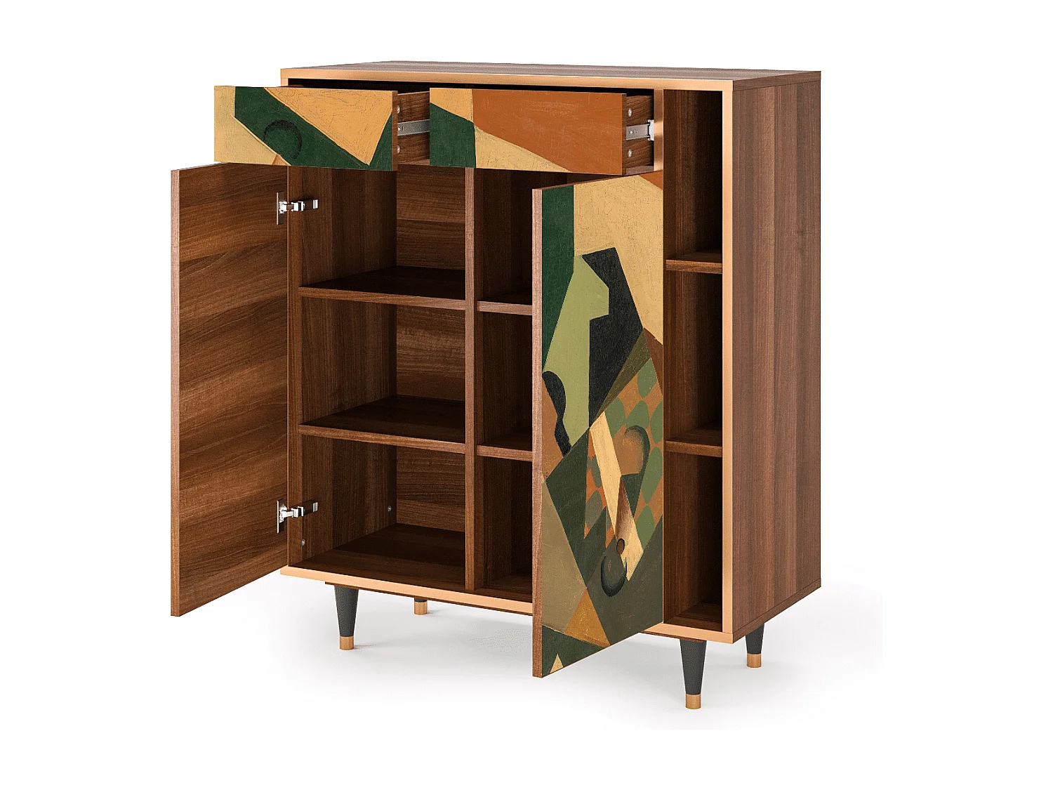 Credenza - 96х110х41 cm - BS6 - Glass and Checkerboard, Noce