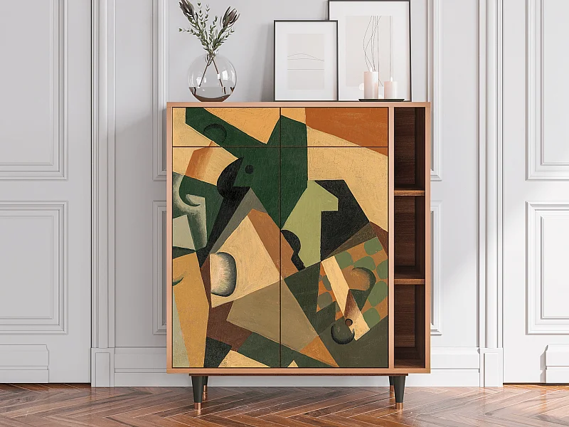 Kredens - 96х110х41 cm - BS6 - Glass and Checkerboard, Orzech