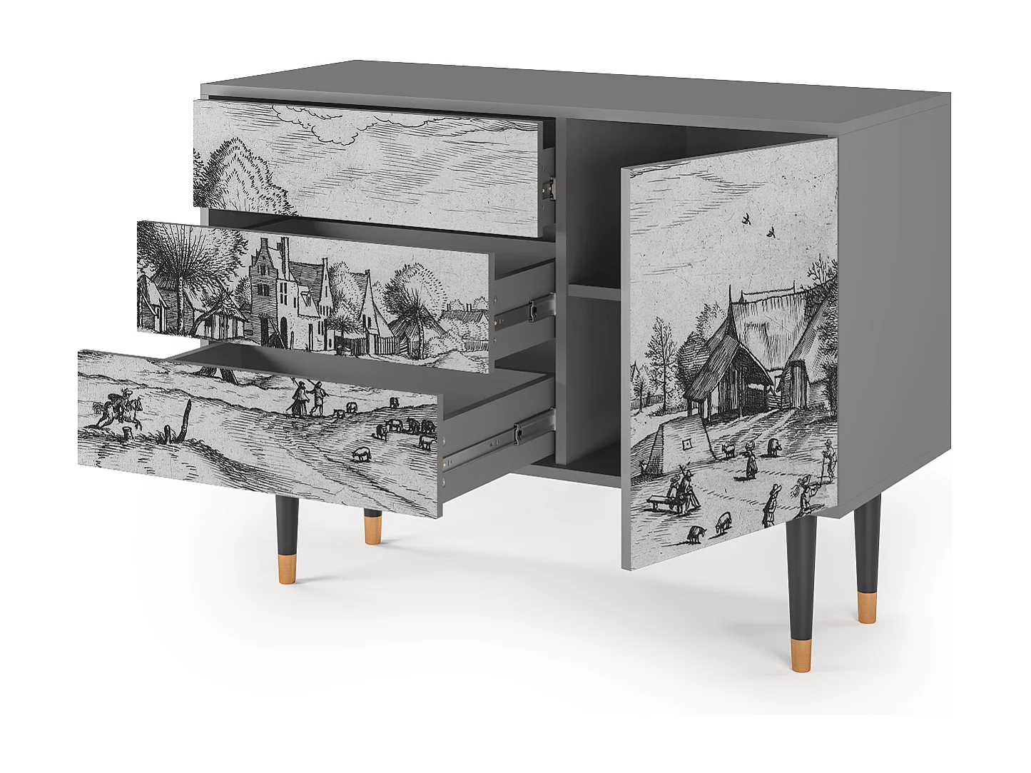 Kredens - 115х84х41 cm - S3 - Country Village, Szary