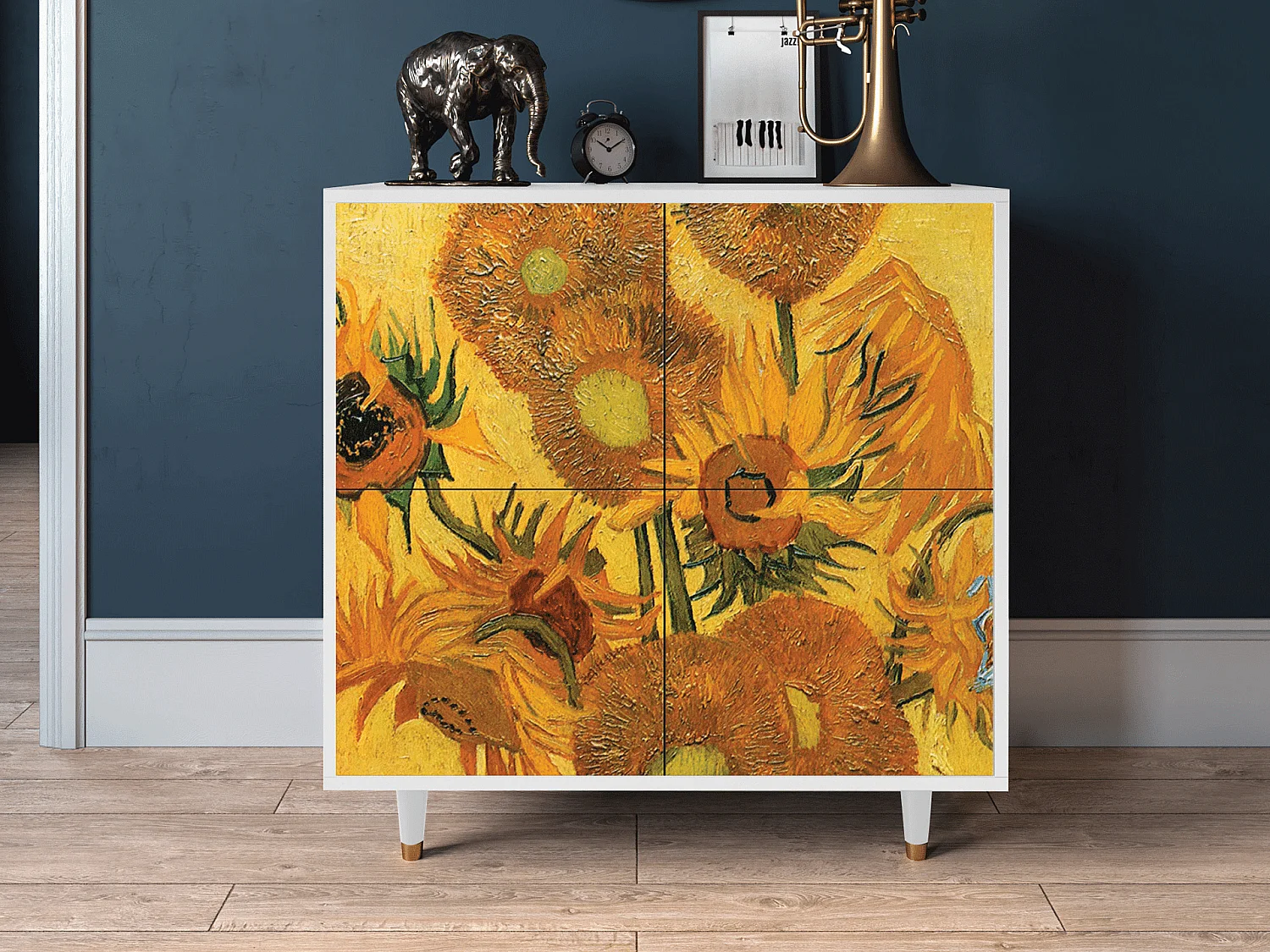 Kredens - 94x96x48 cm - BS3 - Sunflowers, Biały