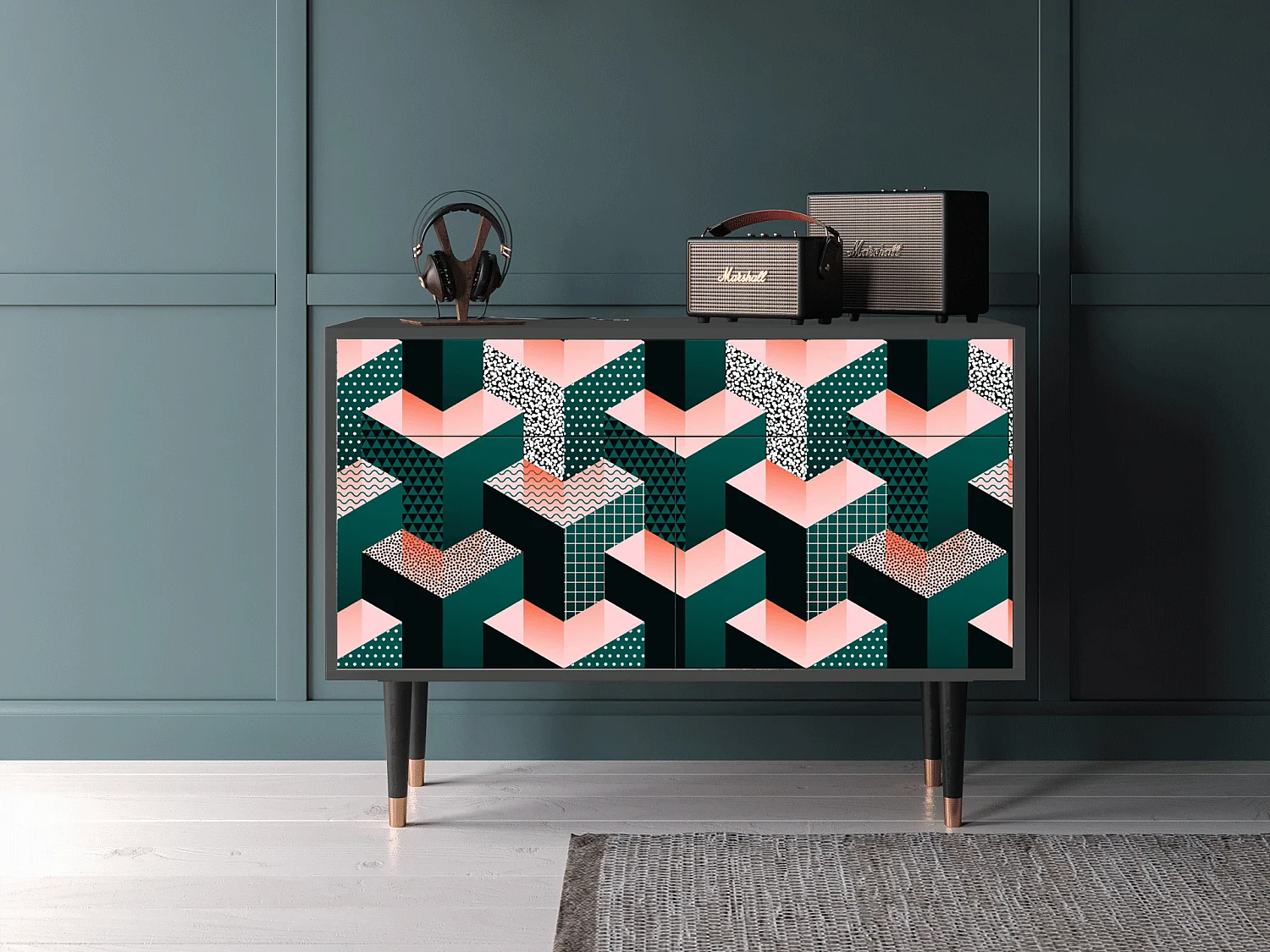 Kredens - 115x85x48 cm - BS4 - Geometric Madness, Antracyt