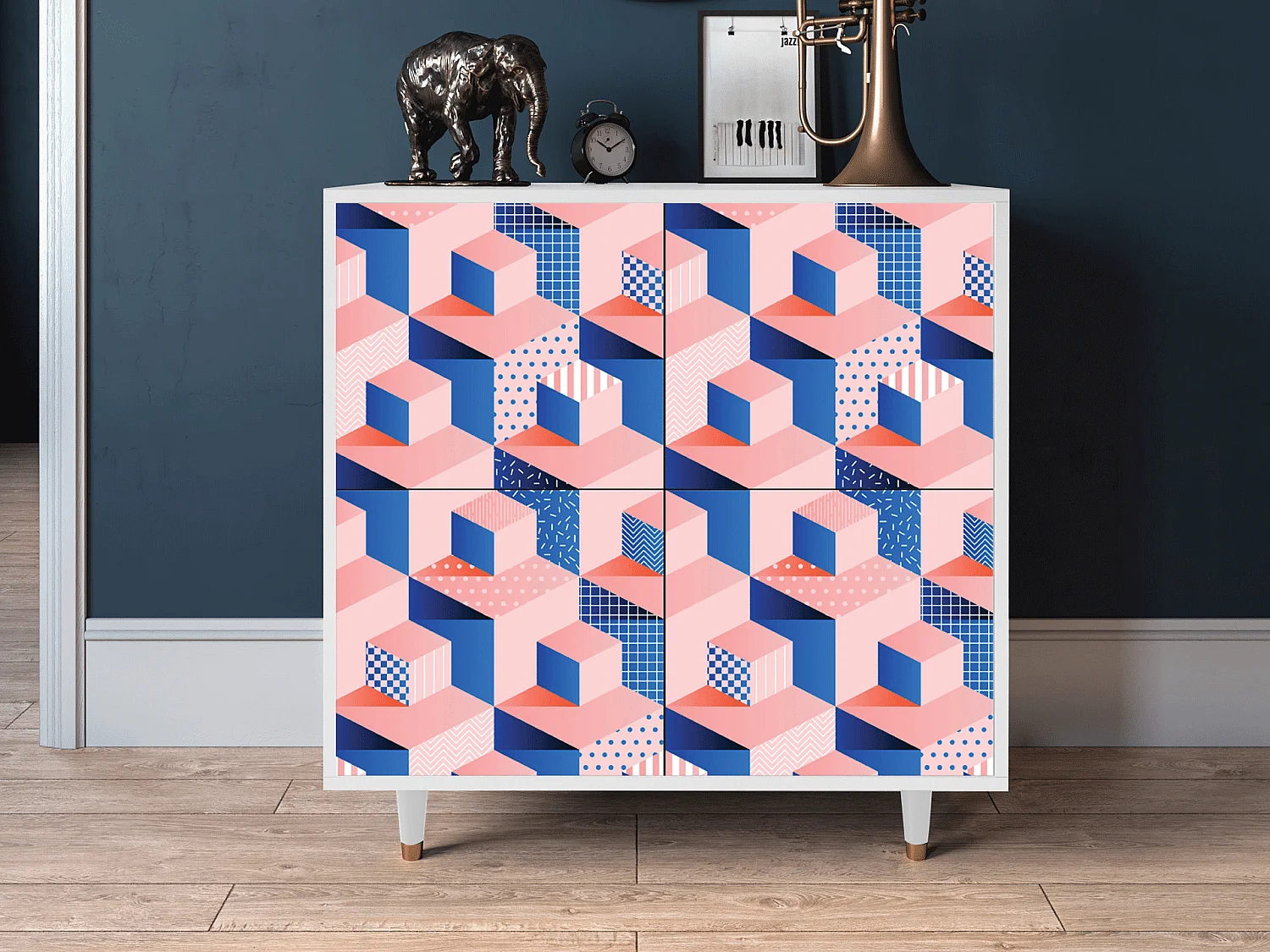 Buffet - 94x96x48 cm - BS3 - Pinky Squares, Blanc