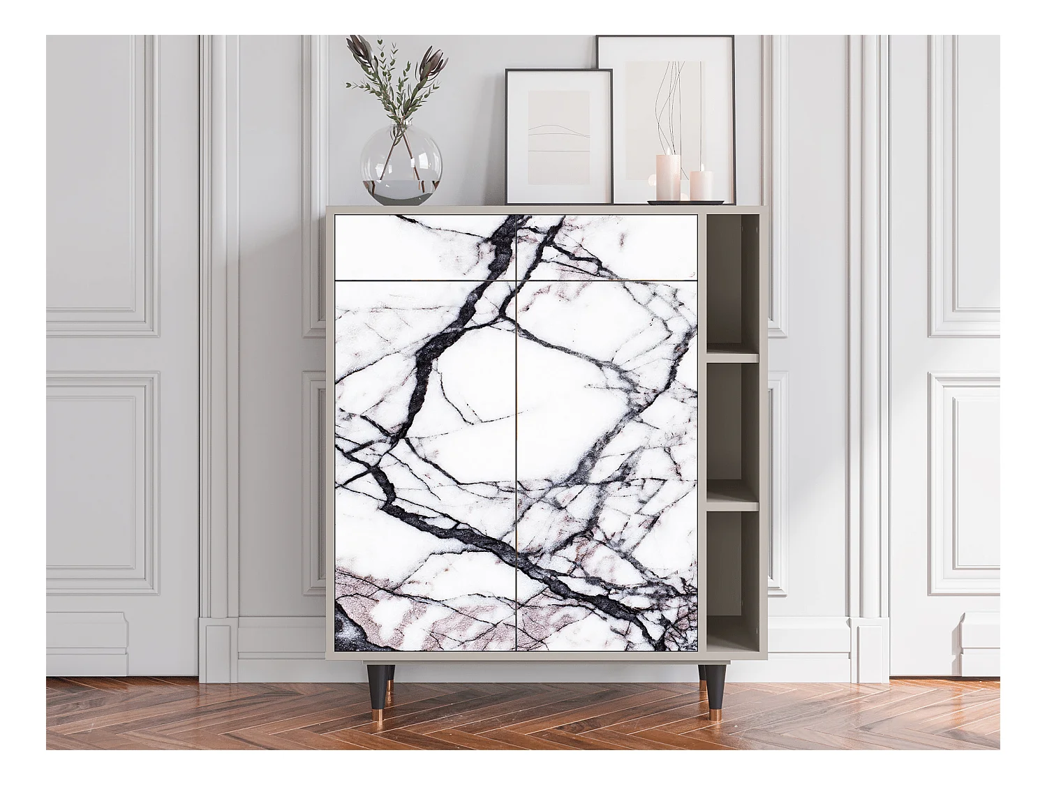 Kredens - 96х110х41 cm - BS6 - Raven Marble, Piaskowy