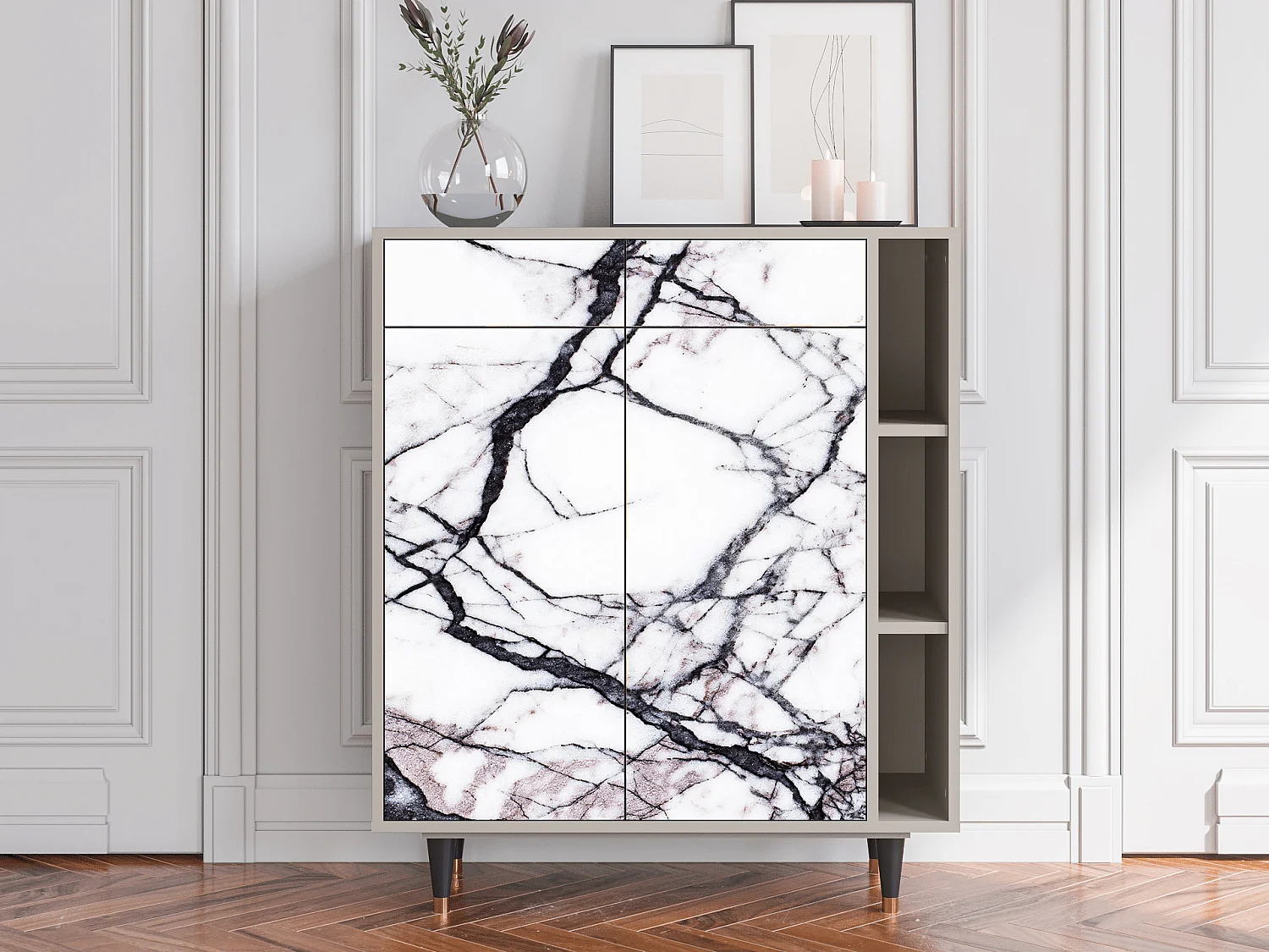 Kredens - 96х110х41 cm - BS6 - Raven Marble, Piaskowy