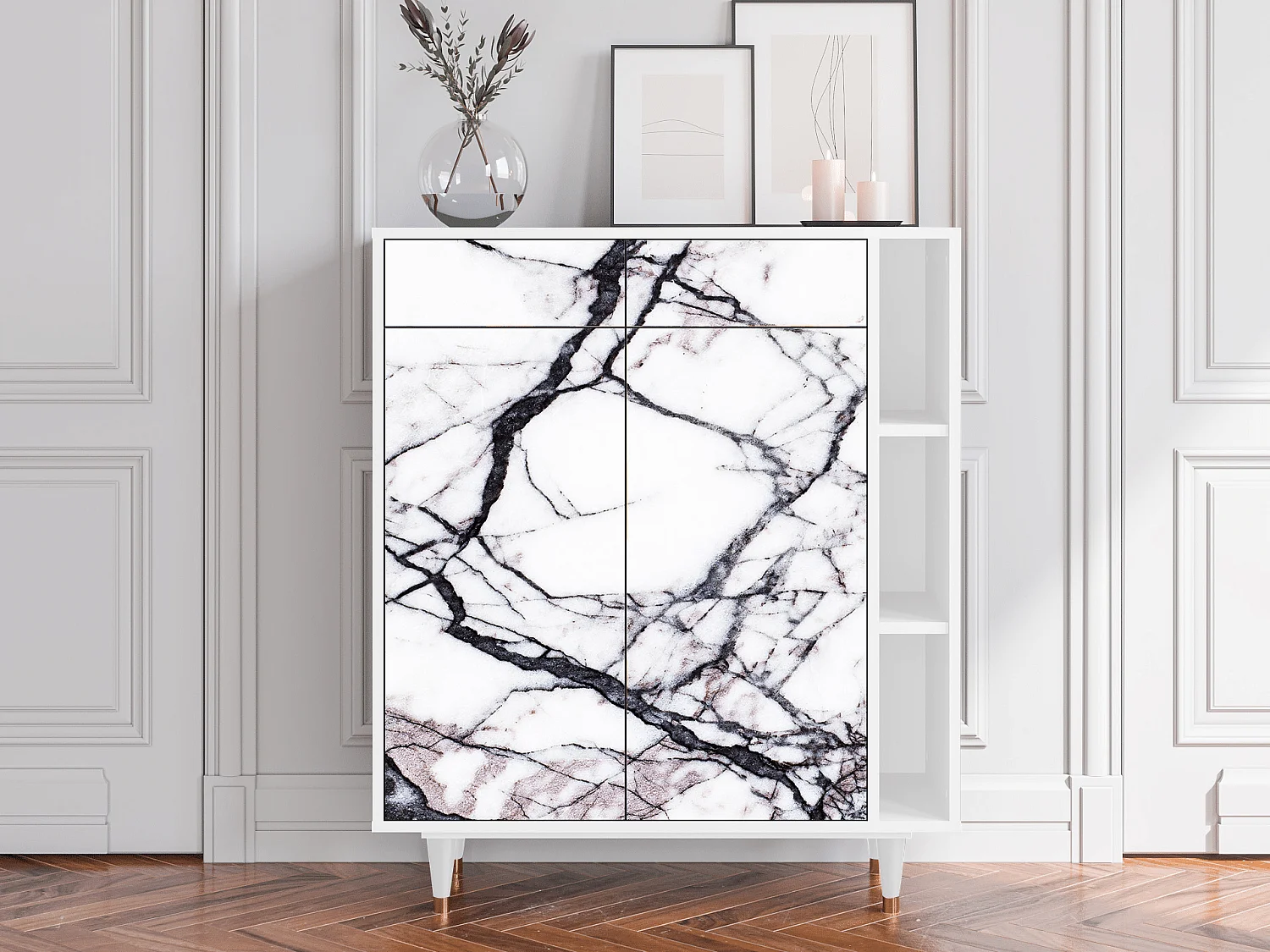 Kredens - 96х110х41 cm - BS6 - Raven Marble, Biały