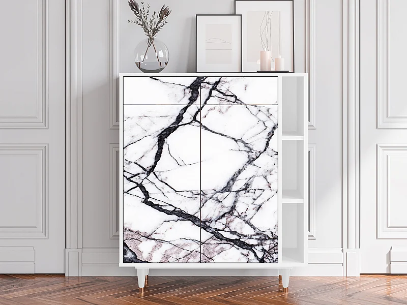 Kredens - 96х110х41 cm - BS6 - Raven Marble, Biały