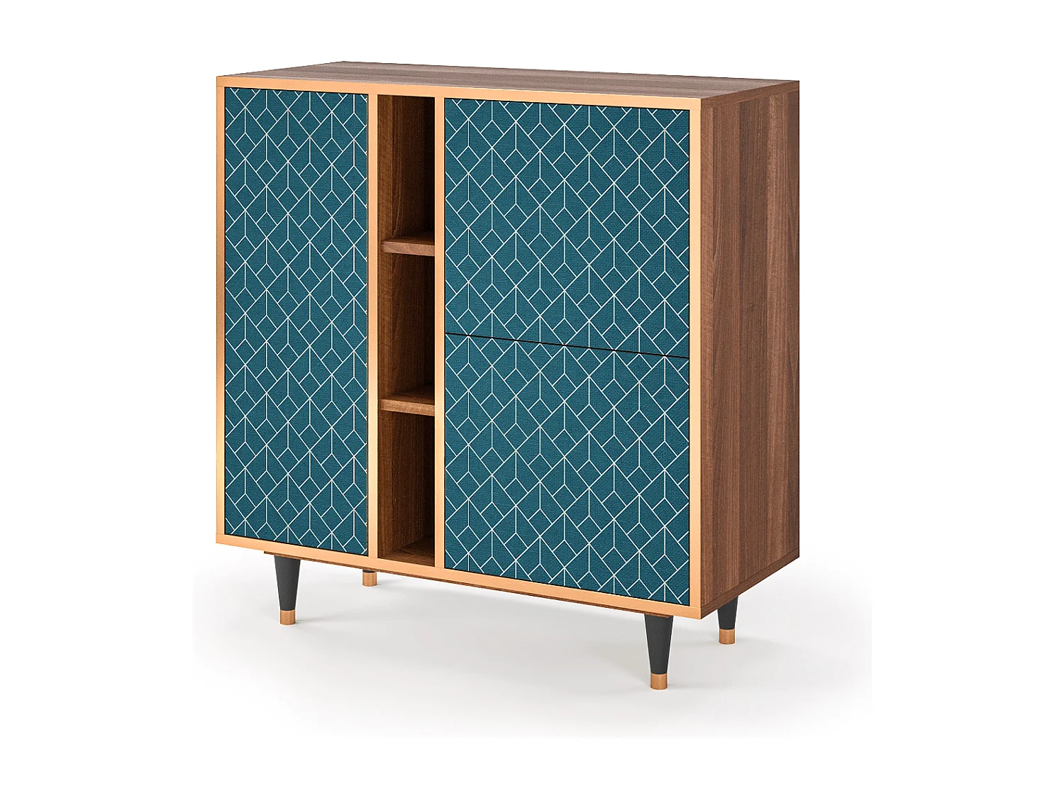 Kredens - 94х96х41 cm - BS5 - Turquoise Geometry, Orzech