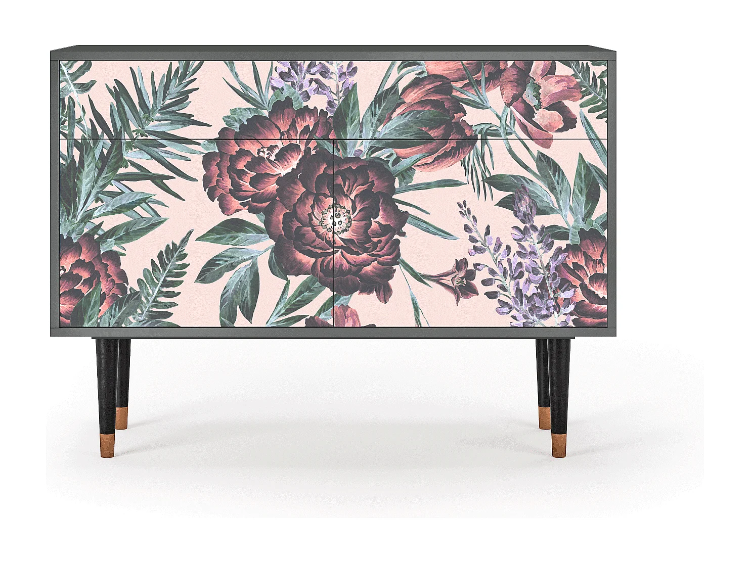 Kredens - 115x85x48 cm - BS4 - Peach Peonies, Antracyt