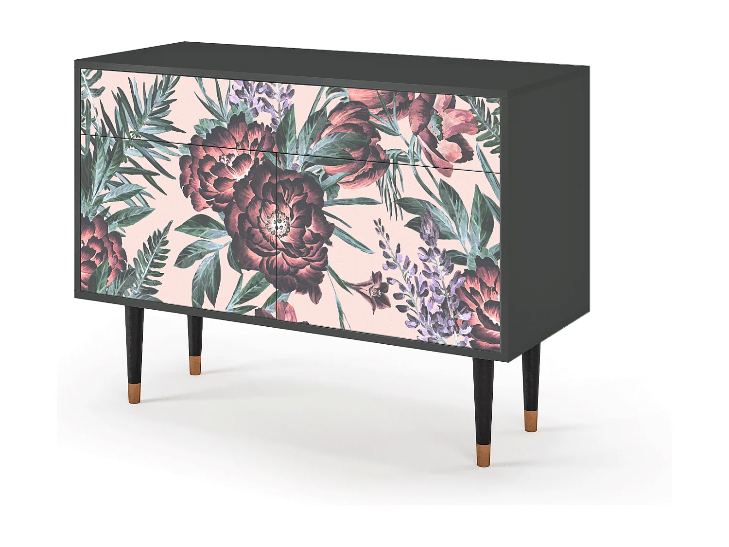 Kredens - 115x85x48 cm - BS4 - Peach Peonies, Antracyt