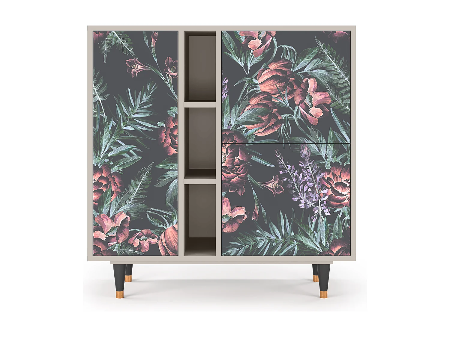 Kredens - 94х96х41 cm - BS5 - Dark Peonies, Piaskowy