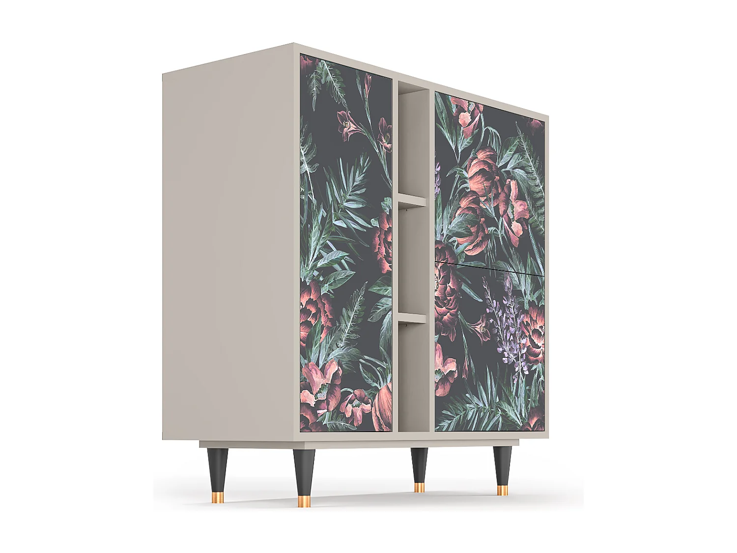 Kredens - 94х96х41 cm - BS5 - Dark Peonies, Piaskowy