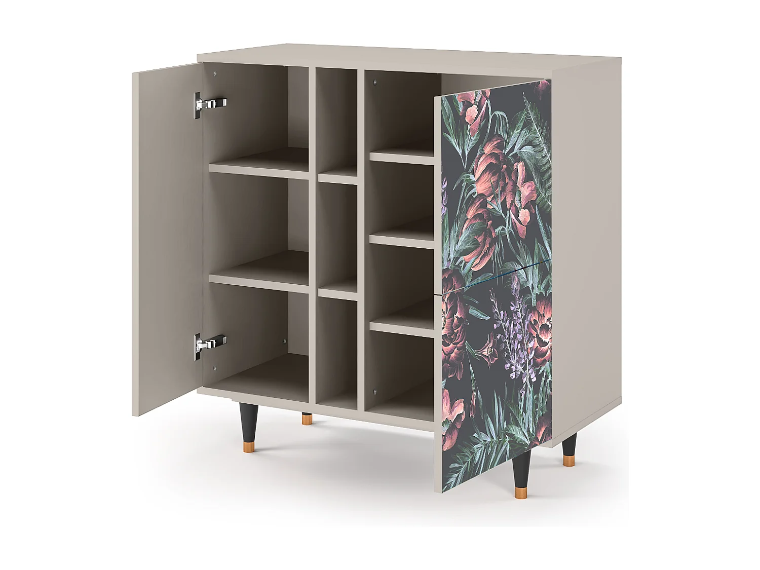 Kredens - 94х96х41 cm - BS5 - Dark Peonies, Piaskowy