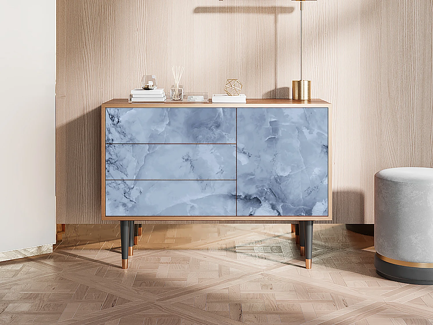 Kredens - 115х84х41 cm - S3 - Feather Ice, Orzech