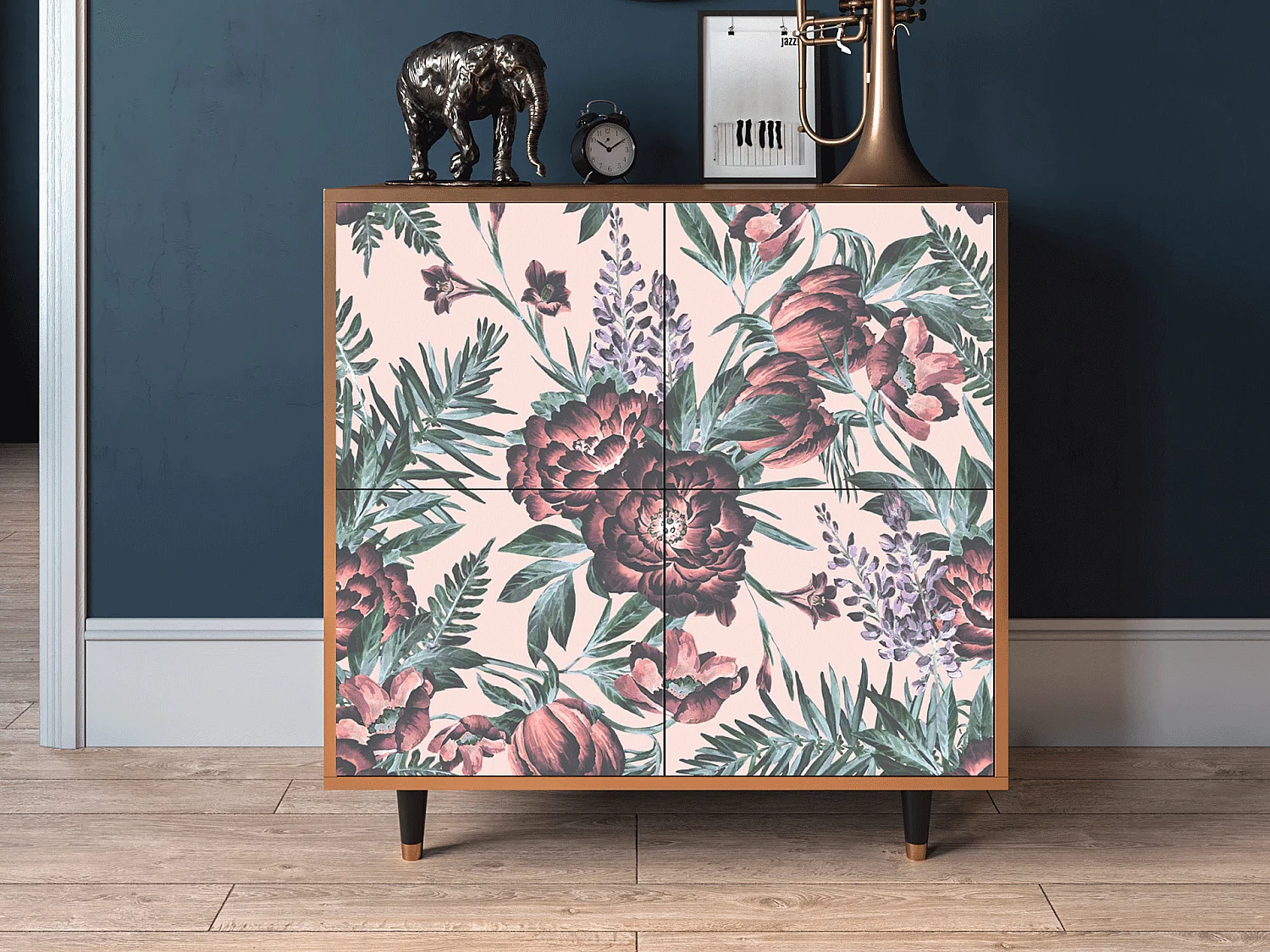 Credenza - 94x96x48 cm - BS3 - Peach Peonies, Noce